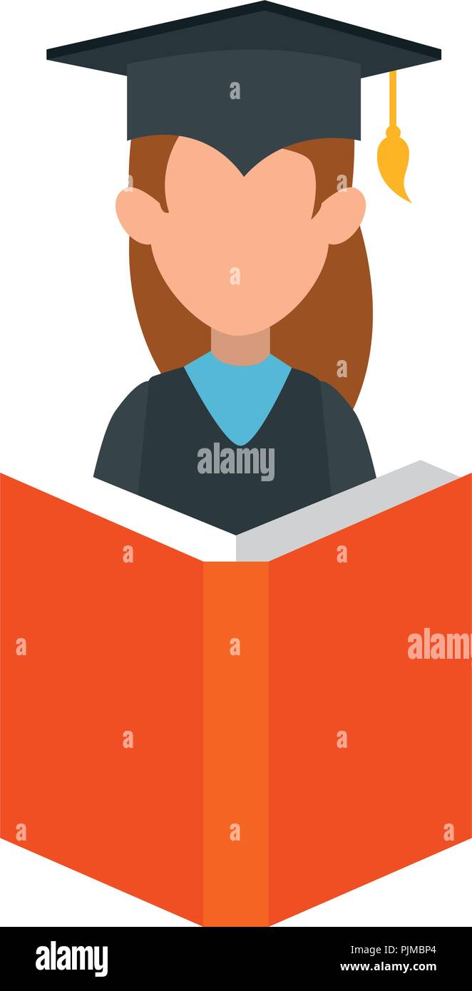 woman student graduated with book vector illustration design Stock ...