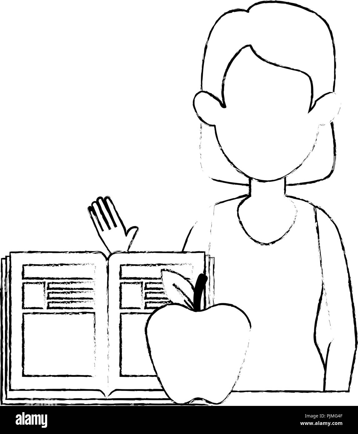 woman teaching with apple and book character vector illustration Stock ...