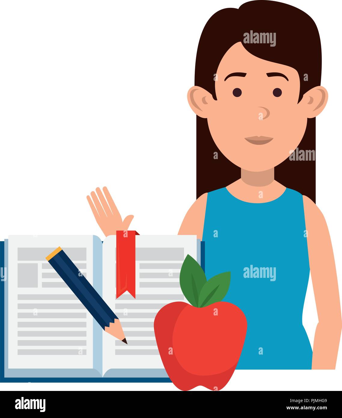 woman teaching with apple and book character vector illustration Stock ...