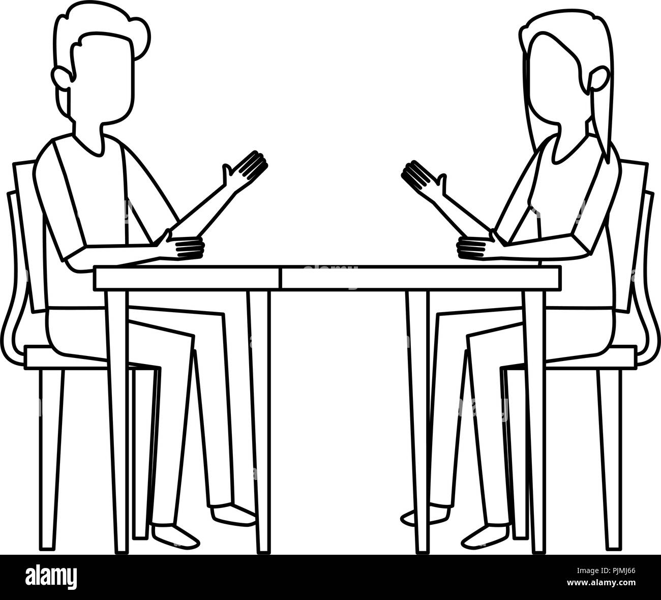 Man Woman Talking Table Black And White Stock Photos Images Alamy