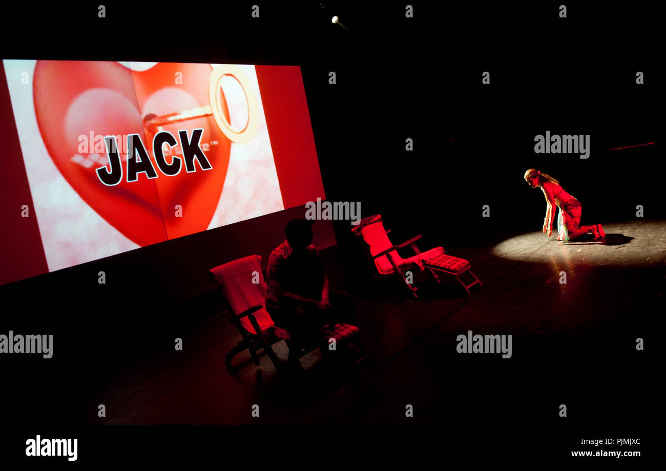 Theatre company De Dijlezonen playing 'Gelukzakken' from John Godber, directed by Frans Vanderschueren (Belgium, 24/04/2014) Stock Photo