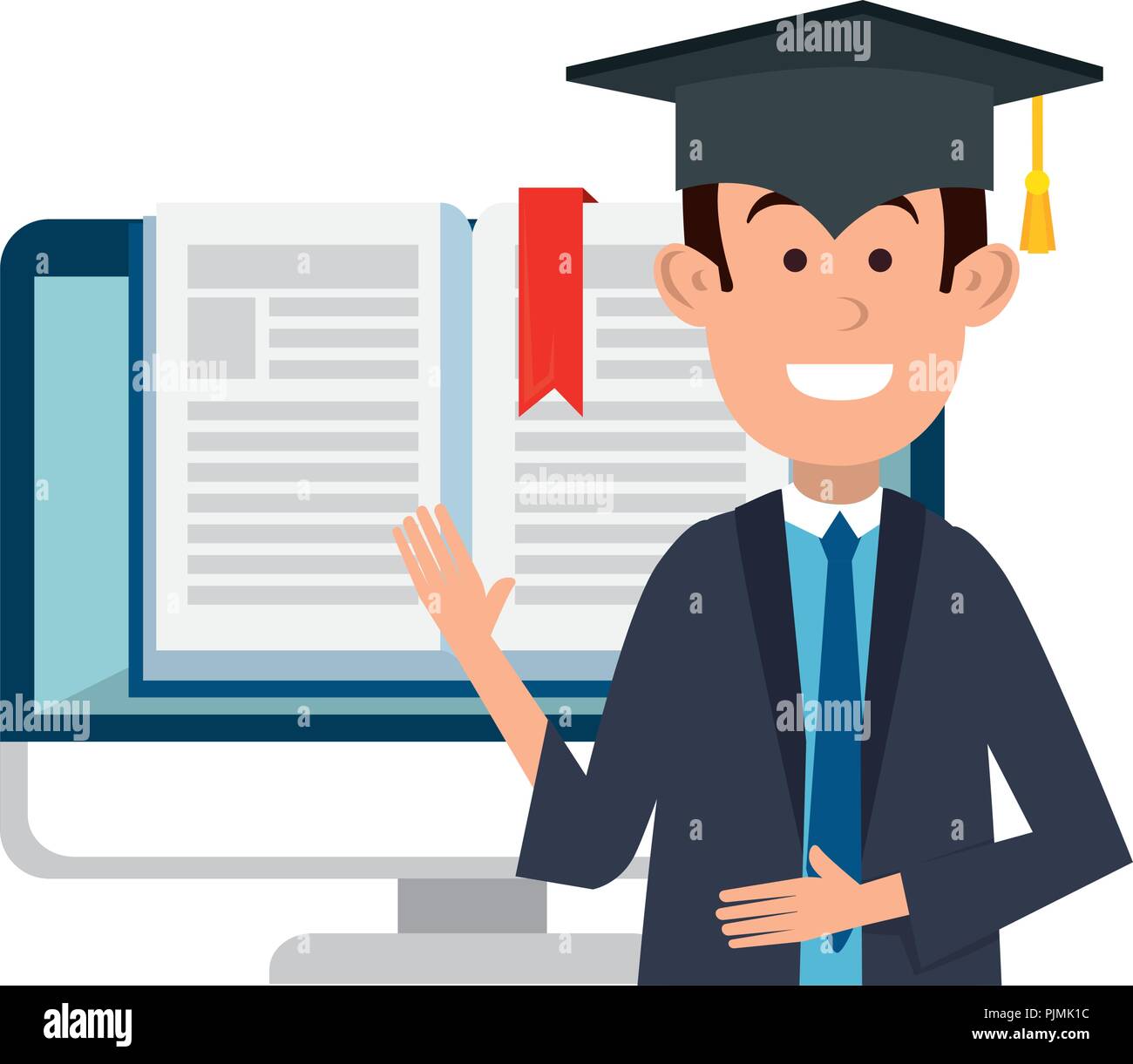 student graduated with computer and ebook vector illustration design ...