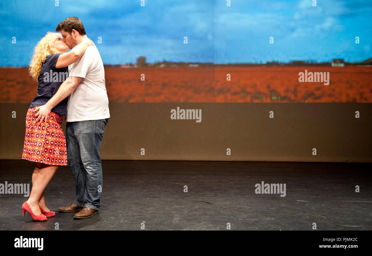 Theatre company De Dijlezonen playing 'Gelukzakken' from John Godber, directed by Frans Vanderschueren (Belgium, 24/04/2014) Stock Photo