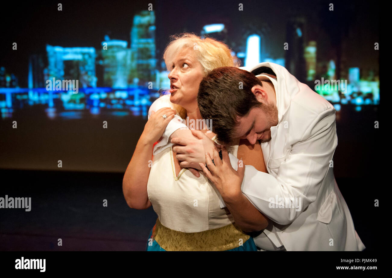 Theatre company De Dijlezonen playing 'Gelukzakken' from John Godber, directed by Frans Vanderschueren (Belgium, 24/04/2014) Stock Photo