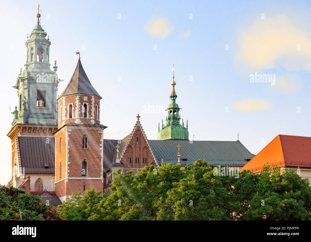 Royal Archcathedral Basilica of Saints Stanislaus and Wenceslaus on the Wawel Hill. Krakow, Poland. Roman Catholic church in old european city center Stock Photo