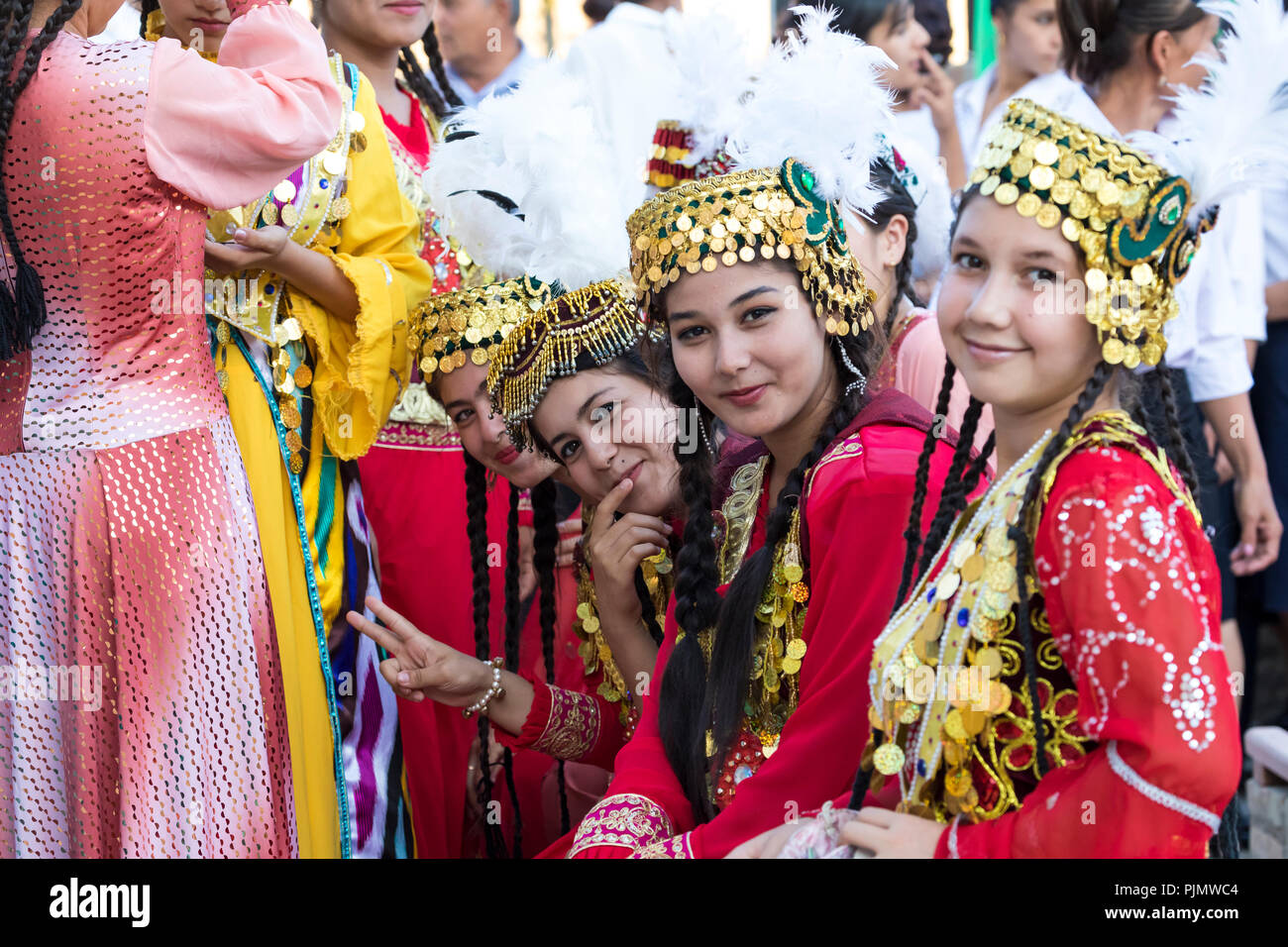 KHIVA, UZBEKISTAN - AUGUST 26, 2018: Folk dancers performs traditional