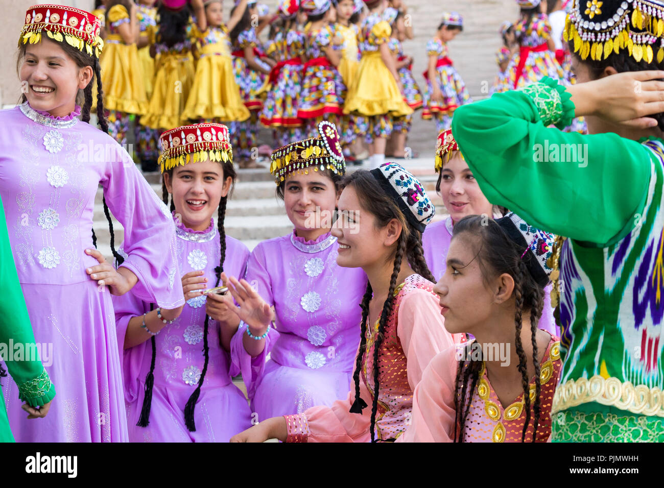 KHIVA, UZBEKISTAN - AUGUST 26, 2018: Folk dancers performs traditional