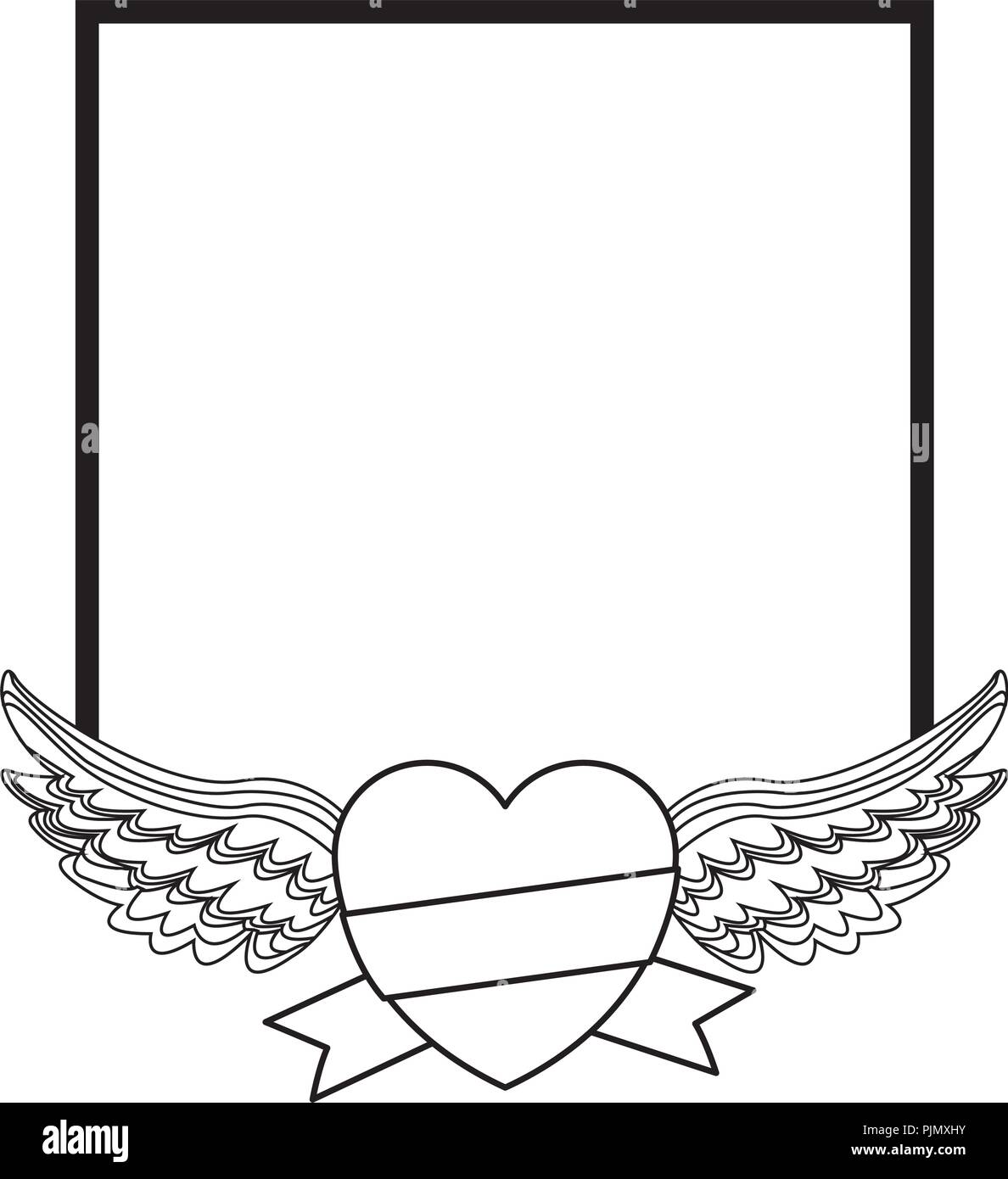 Frame and heart with wings in black and white Stock Vector Image & Art ...