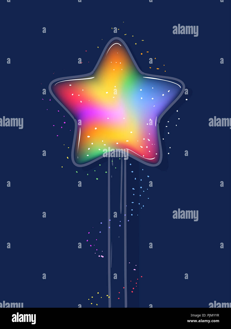 Fantasy Illustration of a Magic Wand with Rainbow Colors Inside Stock Photo
