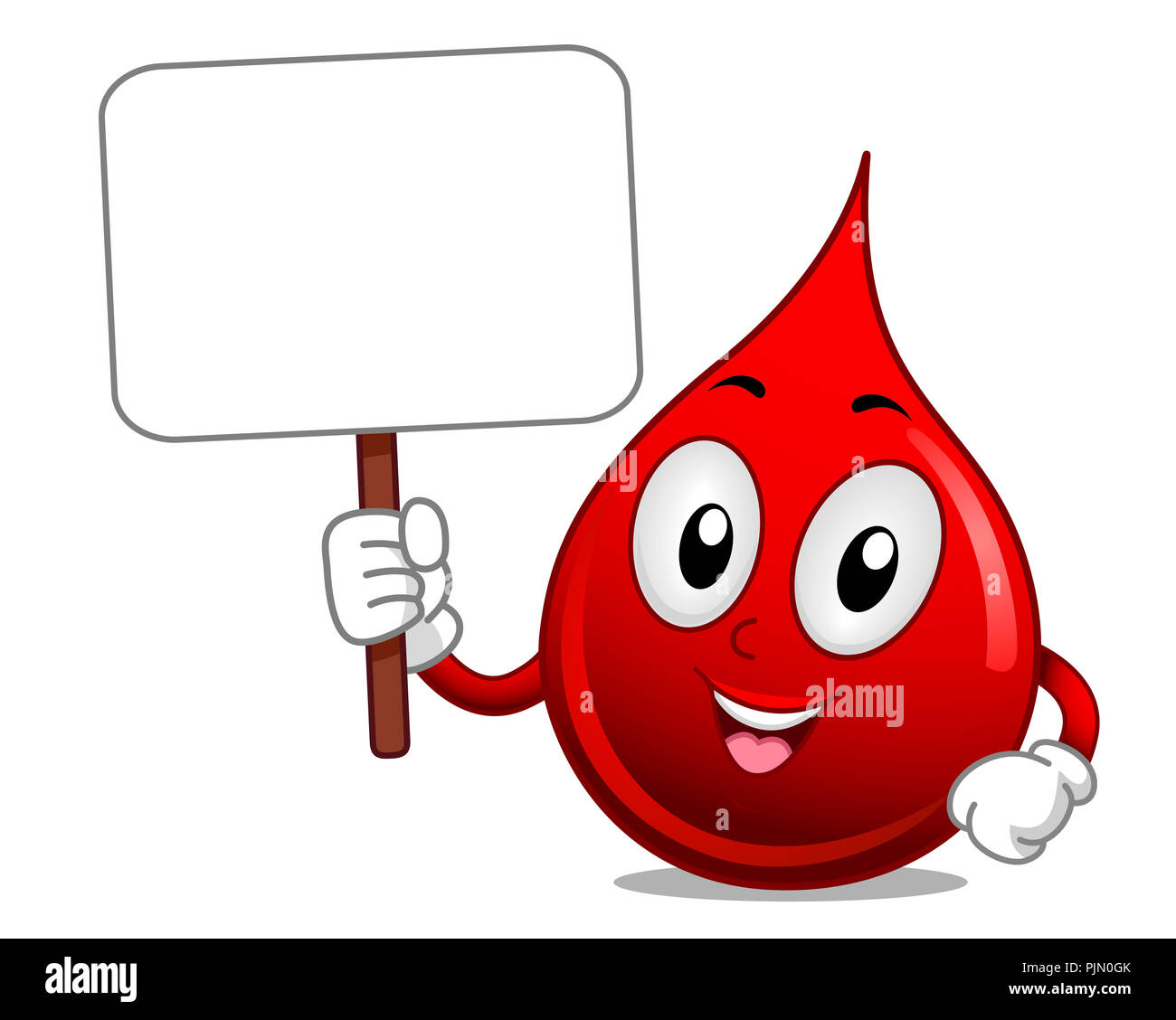 Illustration of a Blood Mascot Holding a Blank Sign Board Asking for Donation Stock Photo