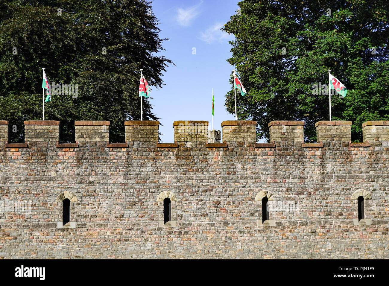 Views of the ramparts of Cardiff Castle in South Wales. Photo date ...