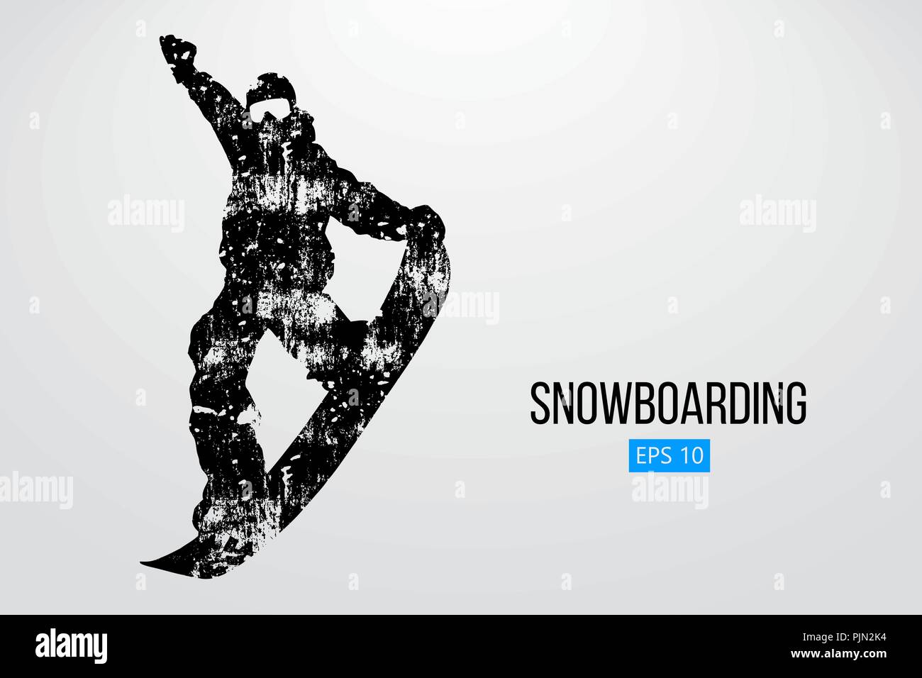 Silhouette of a snowboarder jumping isolated. Background and text on a separate layer, color can be changed in one click. Vector illustration Stock Vector