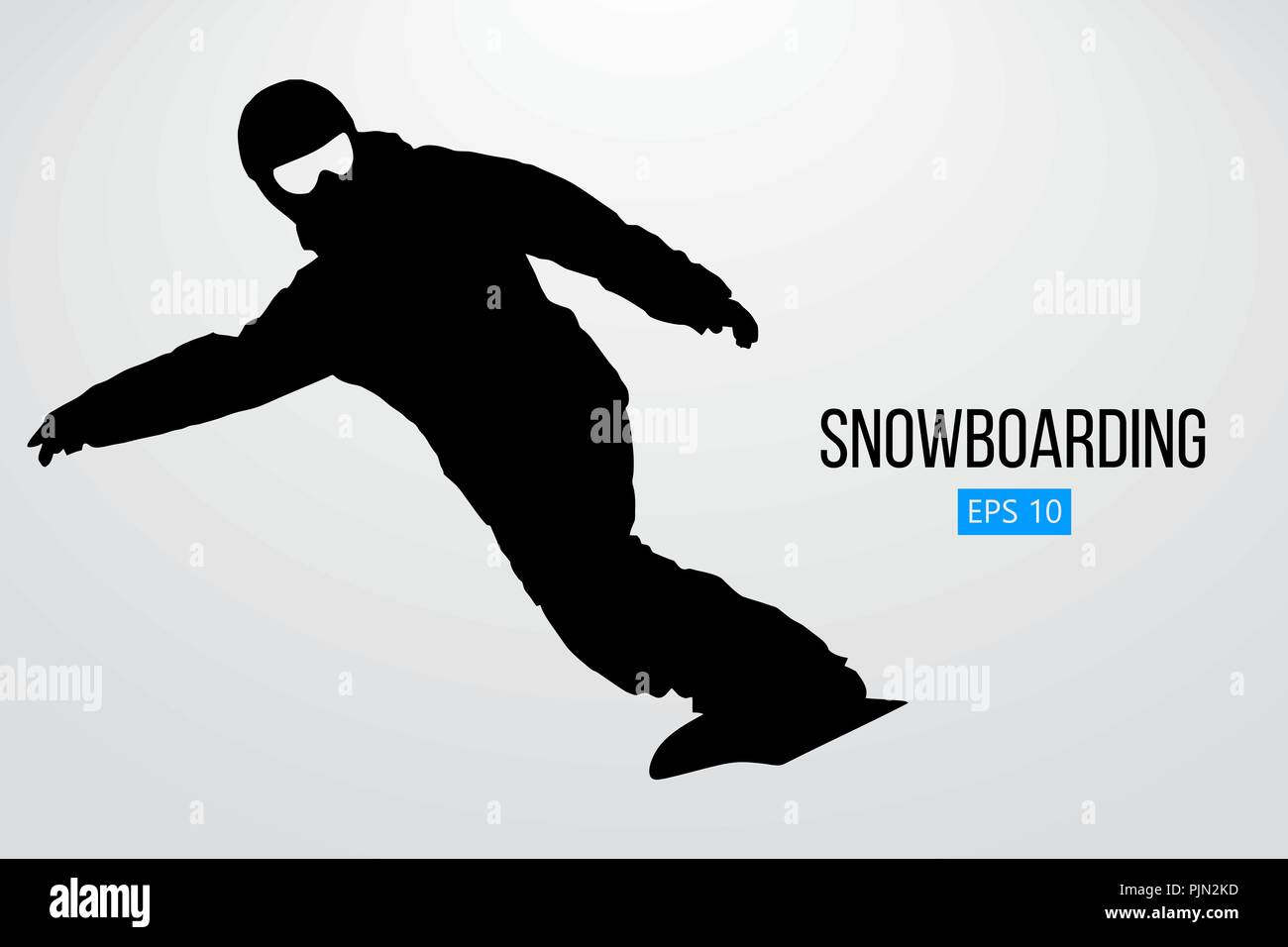 Silhouette of a snowboarder isolated. Background and text on a separate layer, color can be changed in one click. Vector illustration Stock Vector