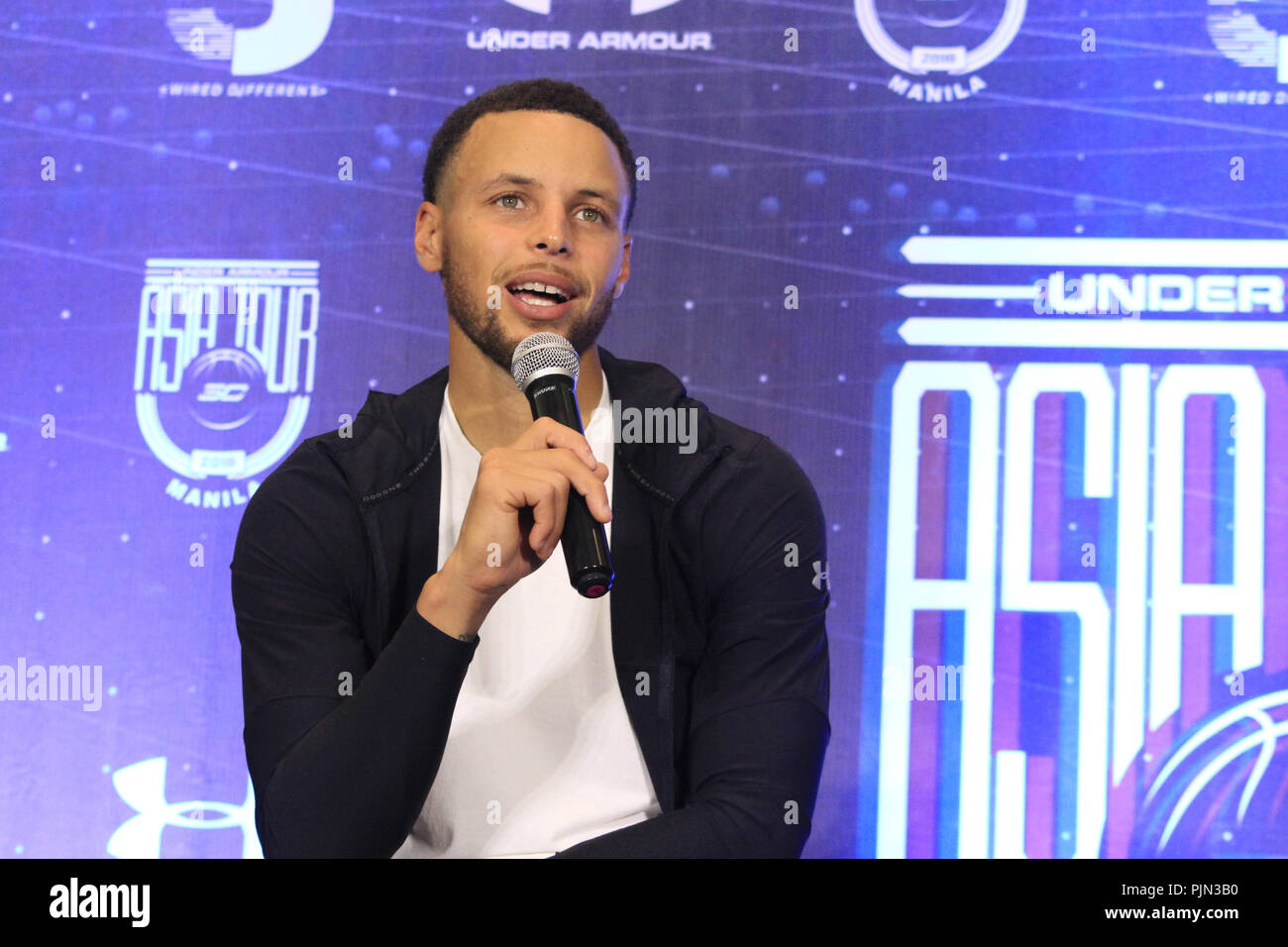 Pasay City, Philippines. 07th Sep, 2018. NBA superstar Stephen Curry visited Manila for the second time today, September 7. He talked about the sureal eperience of being a two-peat champion as well as his plans for the future seasons. Credit: Dennis Jerome Acosta/Pacific Press/Alamy Live News Stock Photo