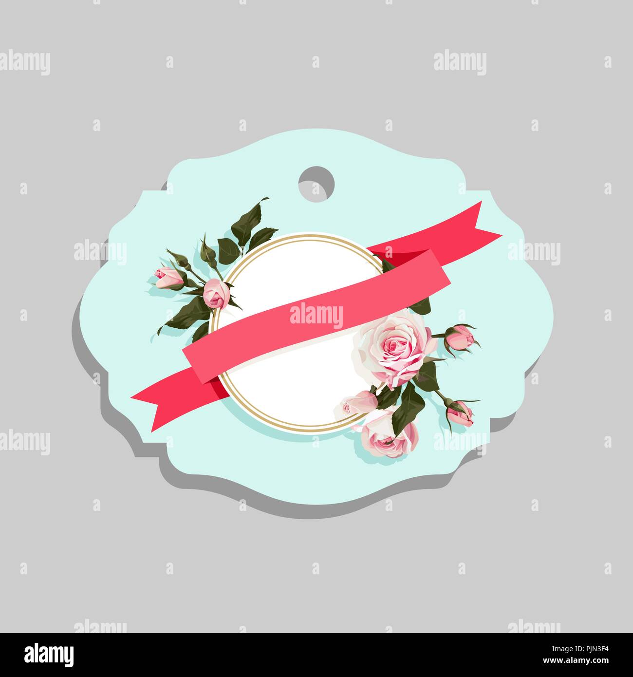 Flowered Gift Tag Shapes vector clip art isolated luggage tag with roses decorative label Stock Vector