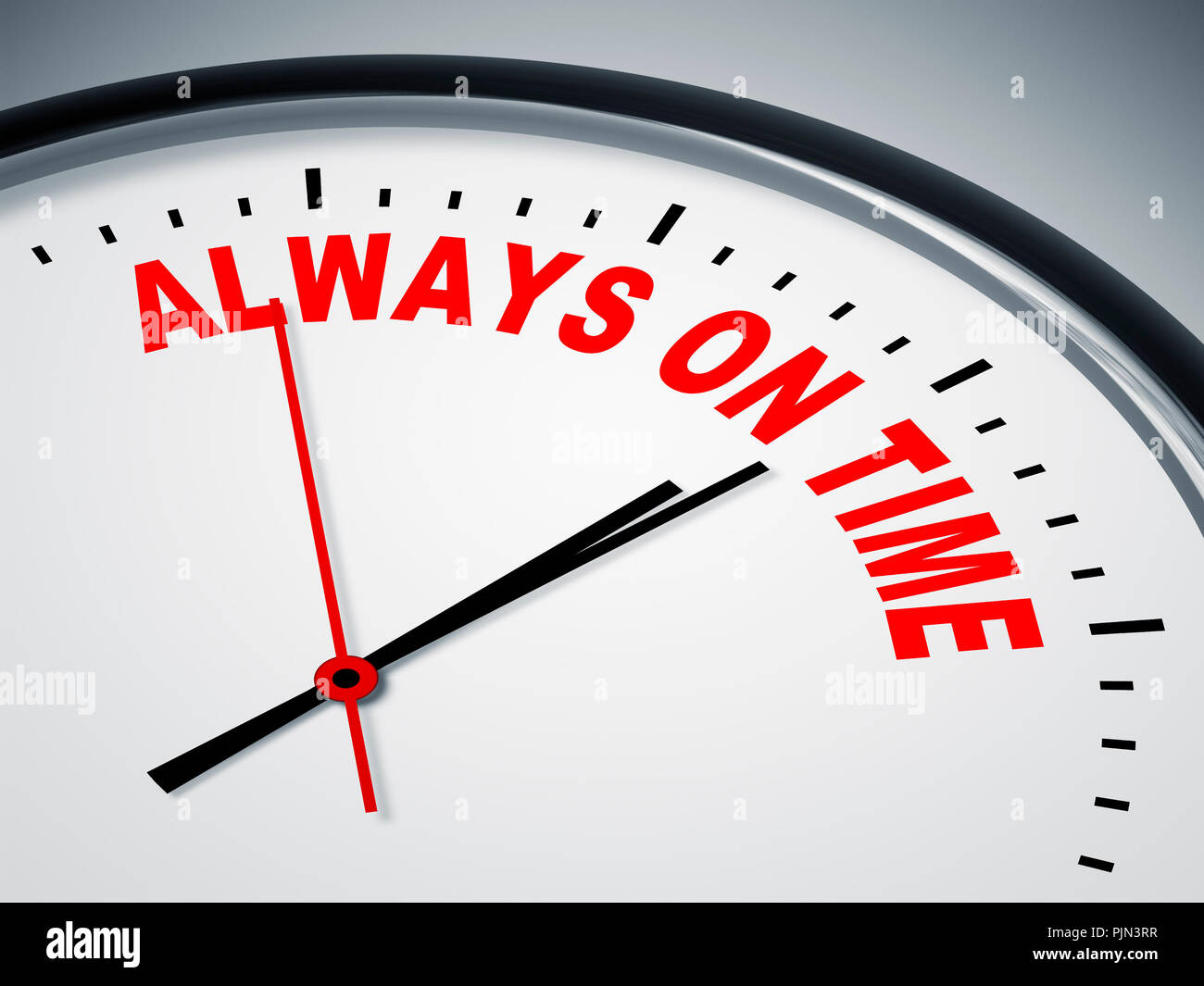 'A simple figure sheet with the label ''Always On of time''', Ein simples Ziffernblatt mit der Aufschrift 'Always On Time' Stock Photo