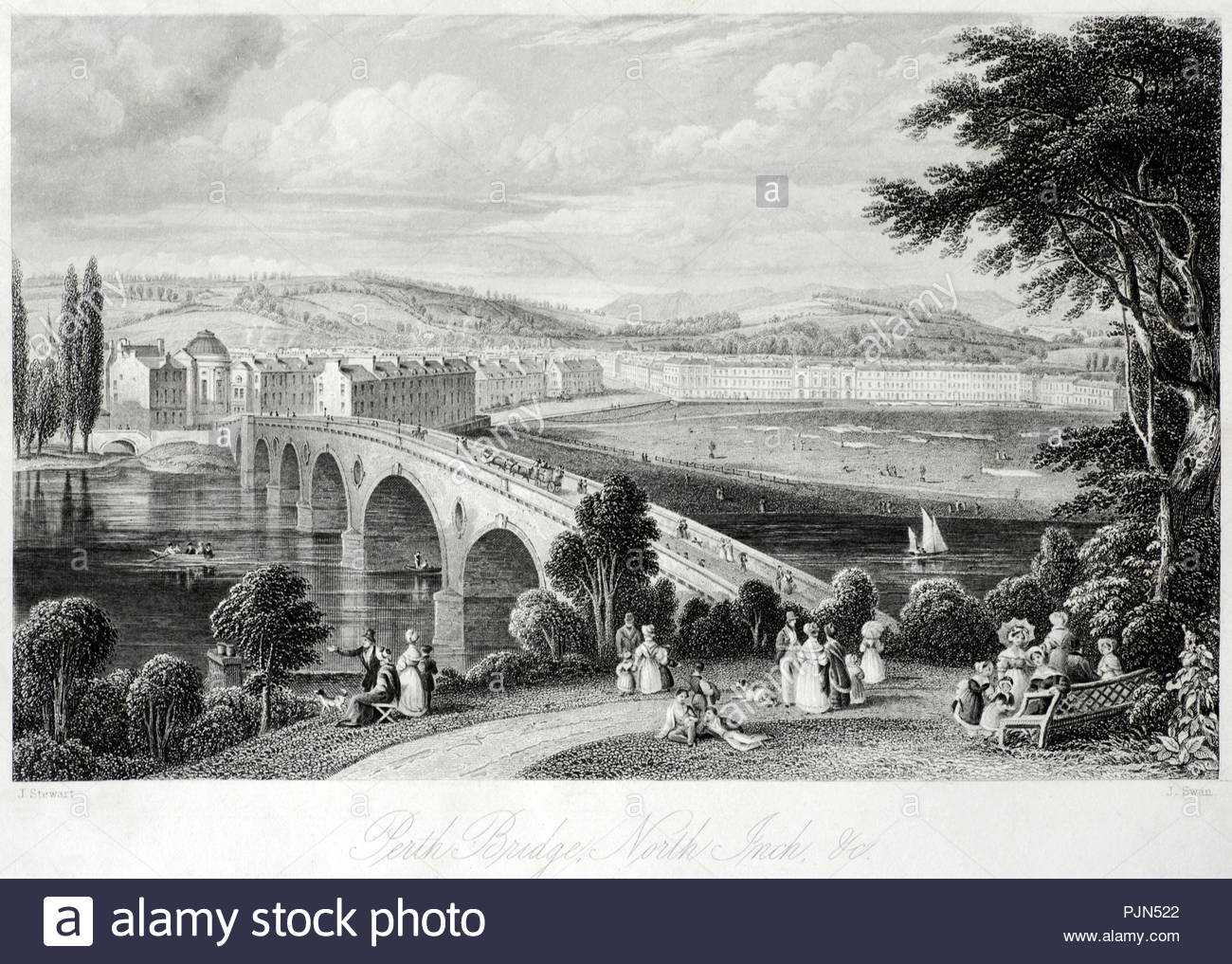 Perth Bridge, Perth Scotland, antique illustration from 1850 Stock Photo