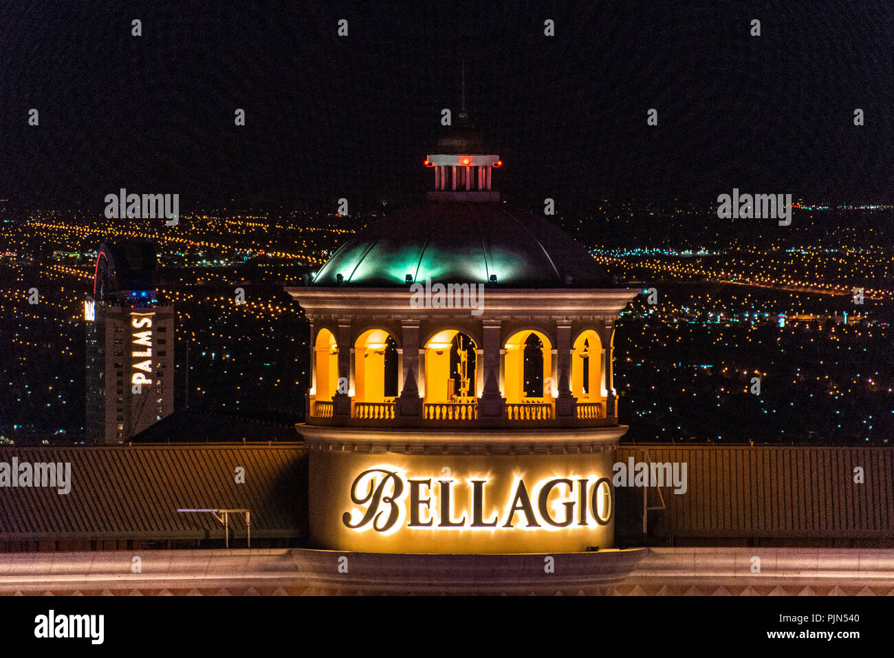 Las Vegas, NV/USA 09032018: The Strip, View of the Bellagio and its fountains Stock Photo