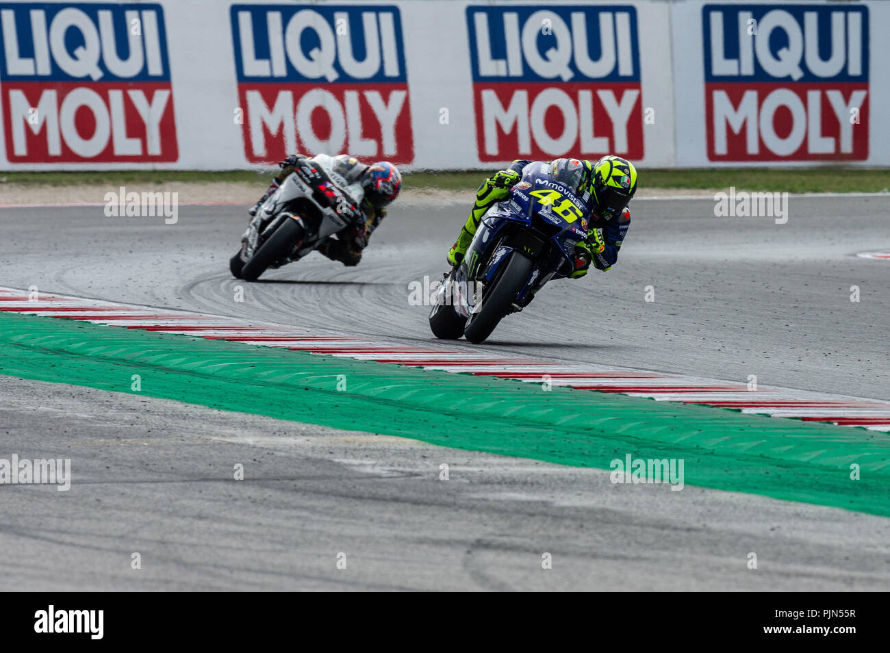 Misano Adriatico, Italy. 07th Sep, 2018. Valentino Rossi and Karel Abraham during Friday FP2 in Misano Credit: Lorenzo Di Cola/Pacific Press/Alamy Live News Stock Photo