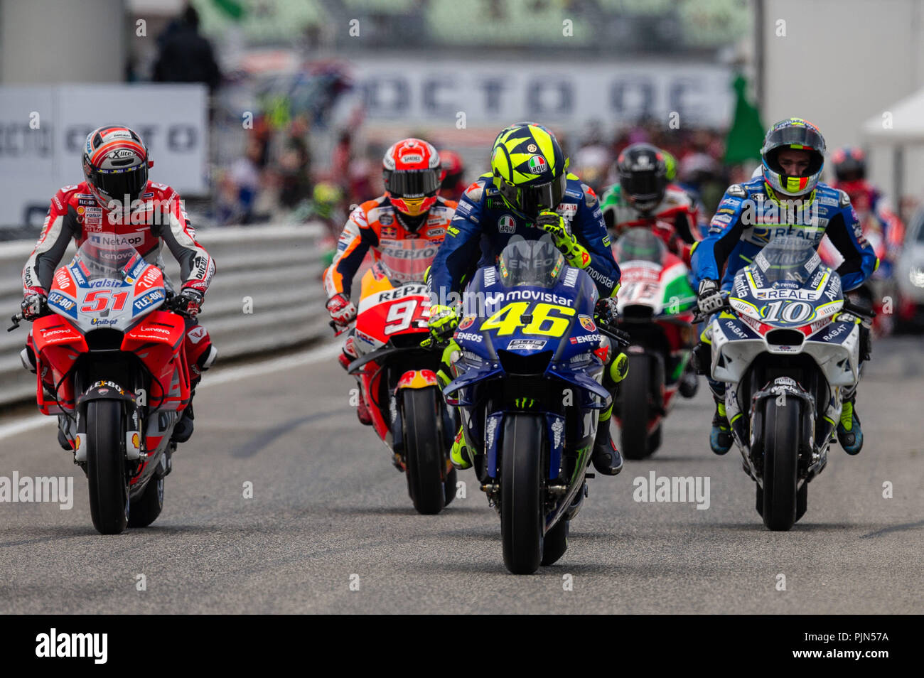 Misano Adriatico, Italy. 07th Sep, 2018. MotoGP riders during Friday FP2 in Misano Credit: Lorenzo Di Cola/Pacific Press/Alamy Live News Stock Photo