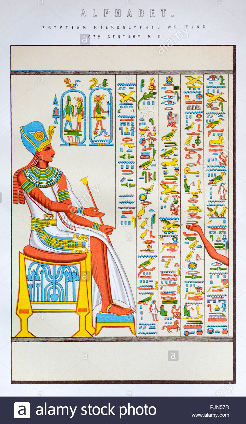 Ancient Egyptian writing Hieroglyphics alphabet from the 16th century B.C., illustration from 1870 Stock Photo
