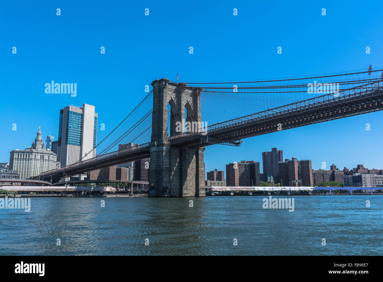 Brooklyn Bridge over the East River, Manhattan, NYC Stock Photo