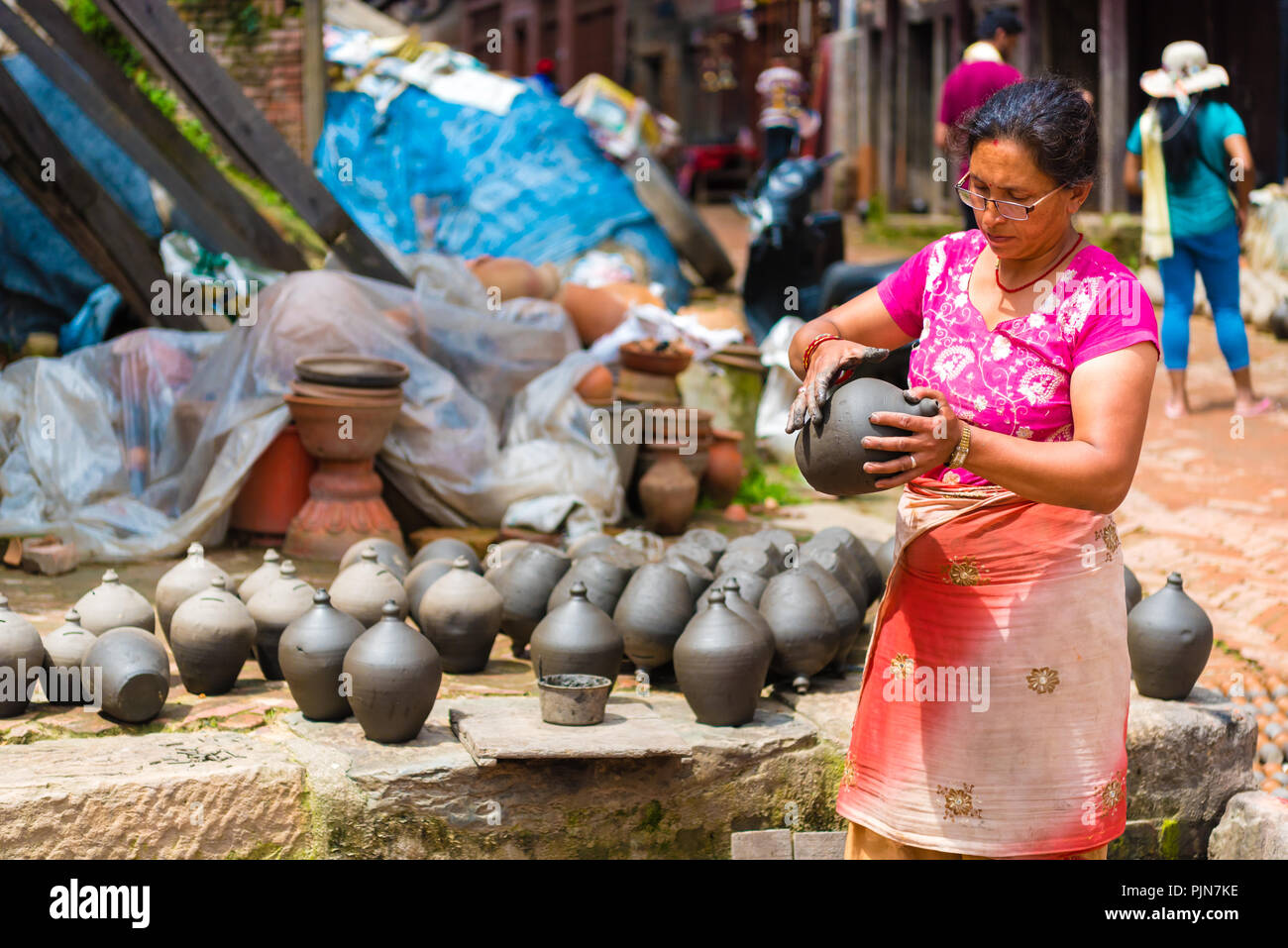 Bhaktapur, Nepal July 16, 2018 Traditional pottery in Bhatktapur