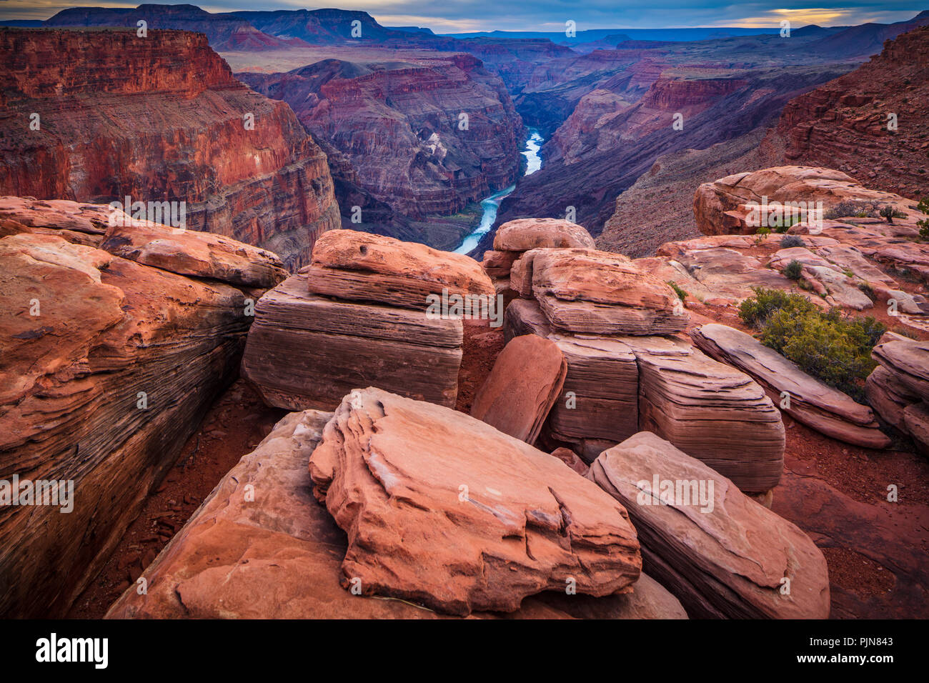 Grand Canyon from Toroweap Point. The Grand Canyon is a steep-sided canyon carved by the Colorado River in the state of Arizona. Stock Photo