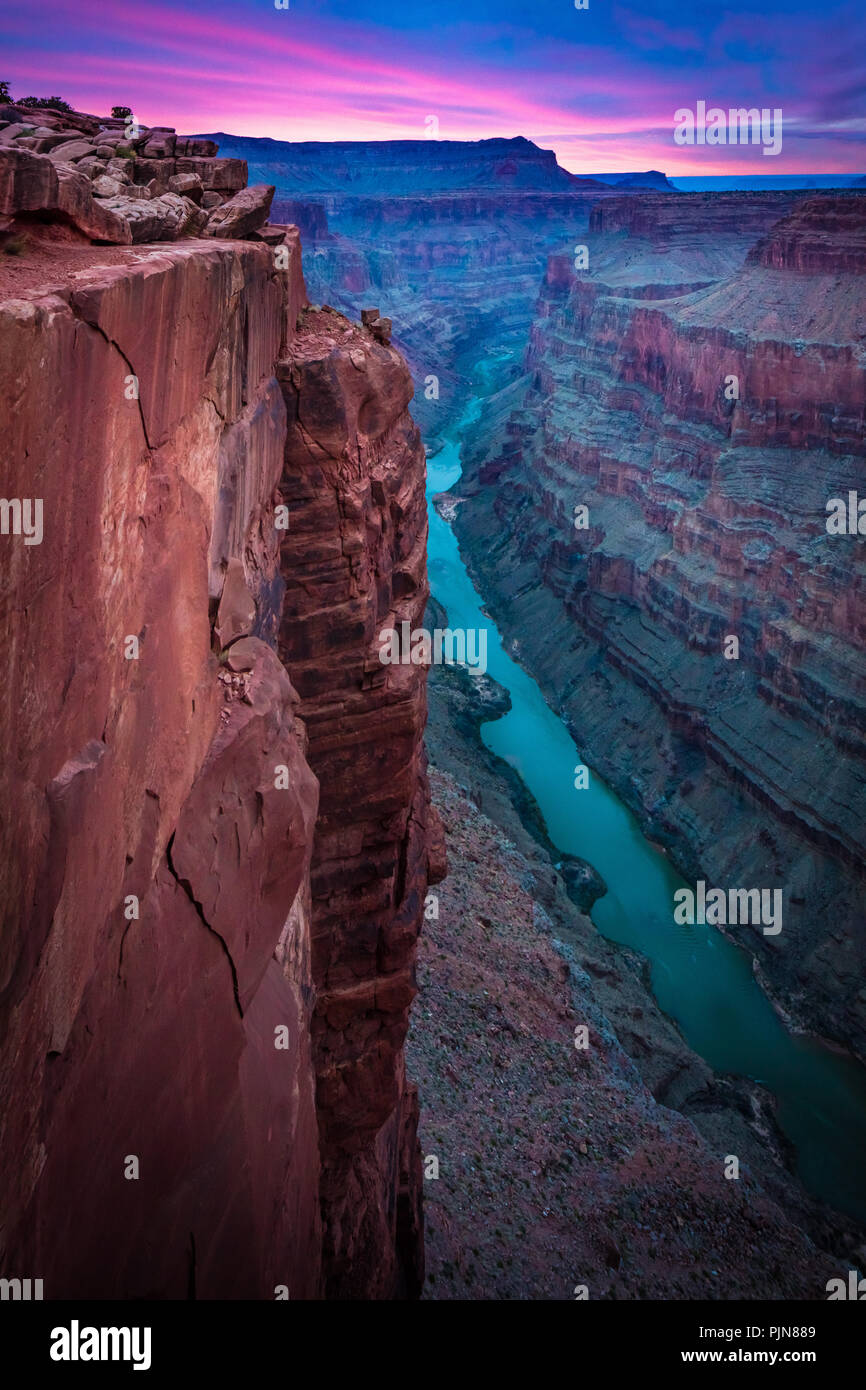 Grand Canyon from Toroweap Point. The Grand Canyon is a steep-sided canyon carved by the Colorado River in the state of Arizona. Stock Photo