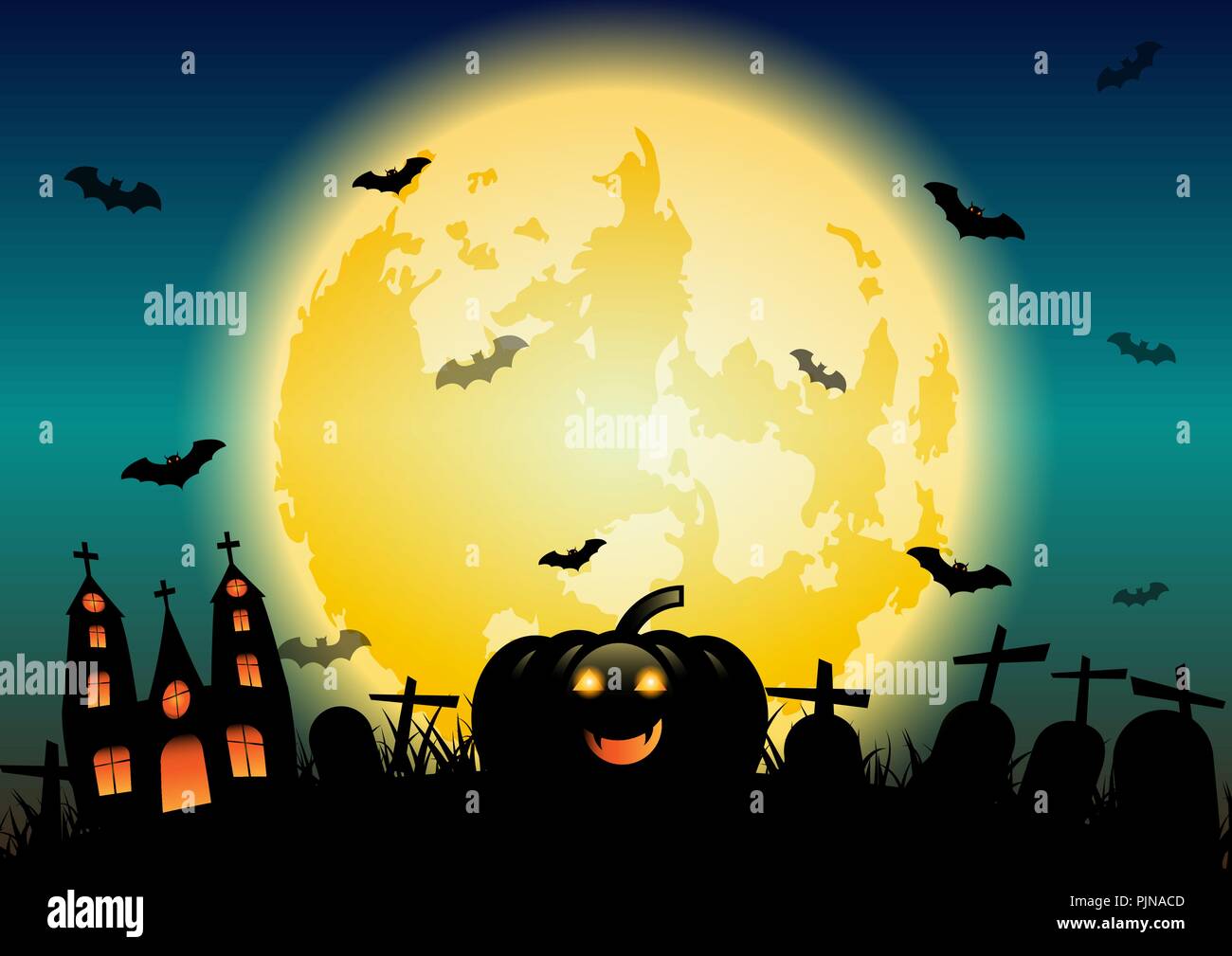 Halloween night concept banner background, stock vector Stock Vector