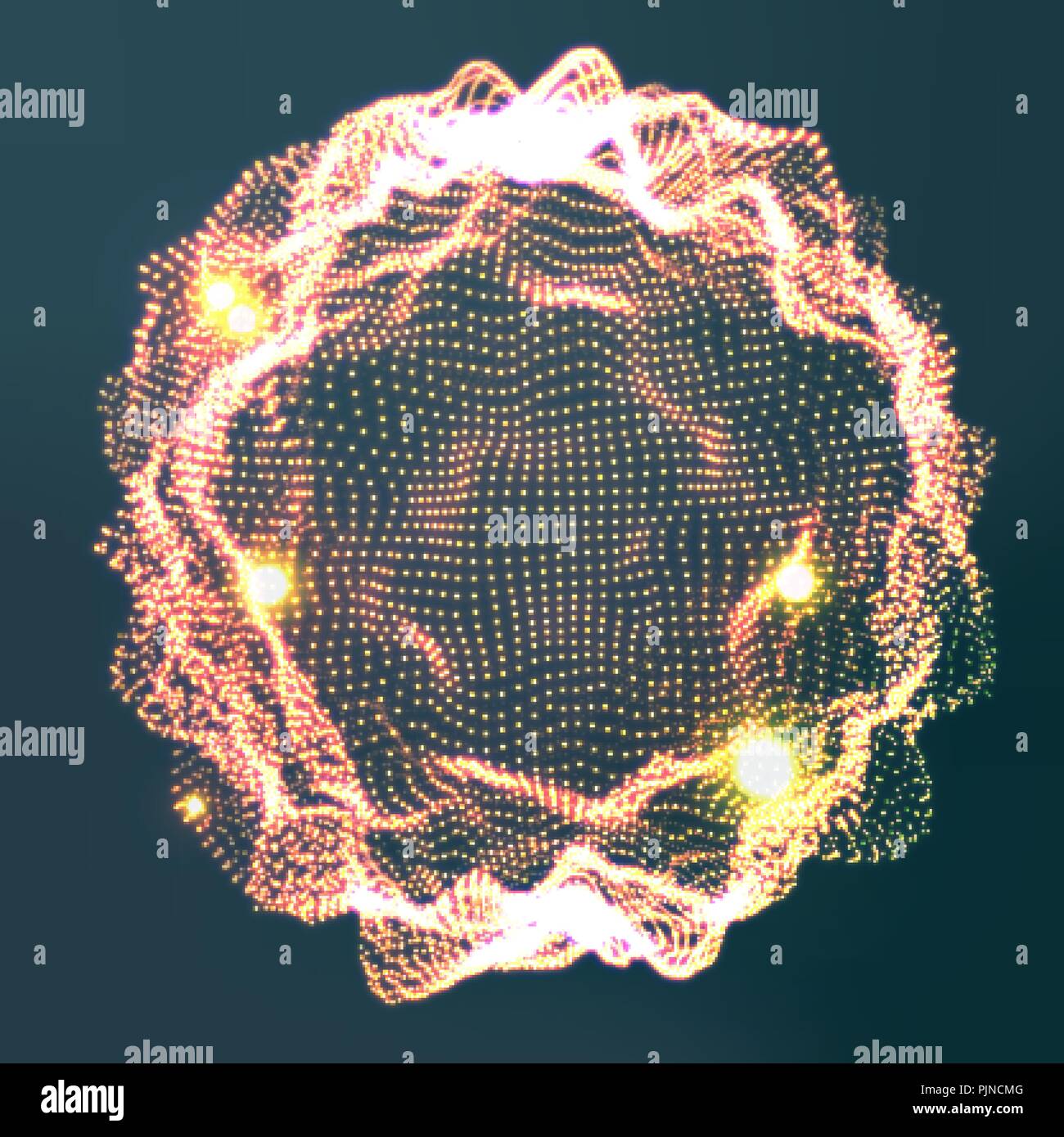 Glowing Abstract Sphere Vector. Cyber Music Waves. Digital Splash. Illustration Stock Vector