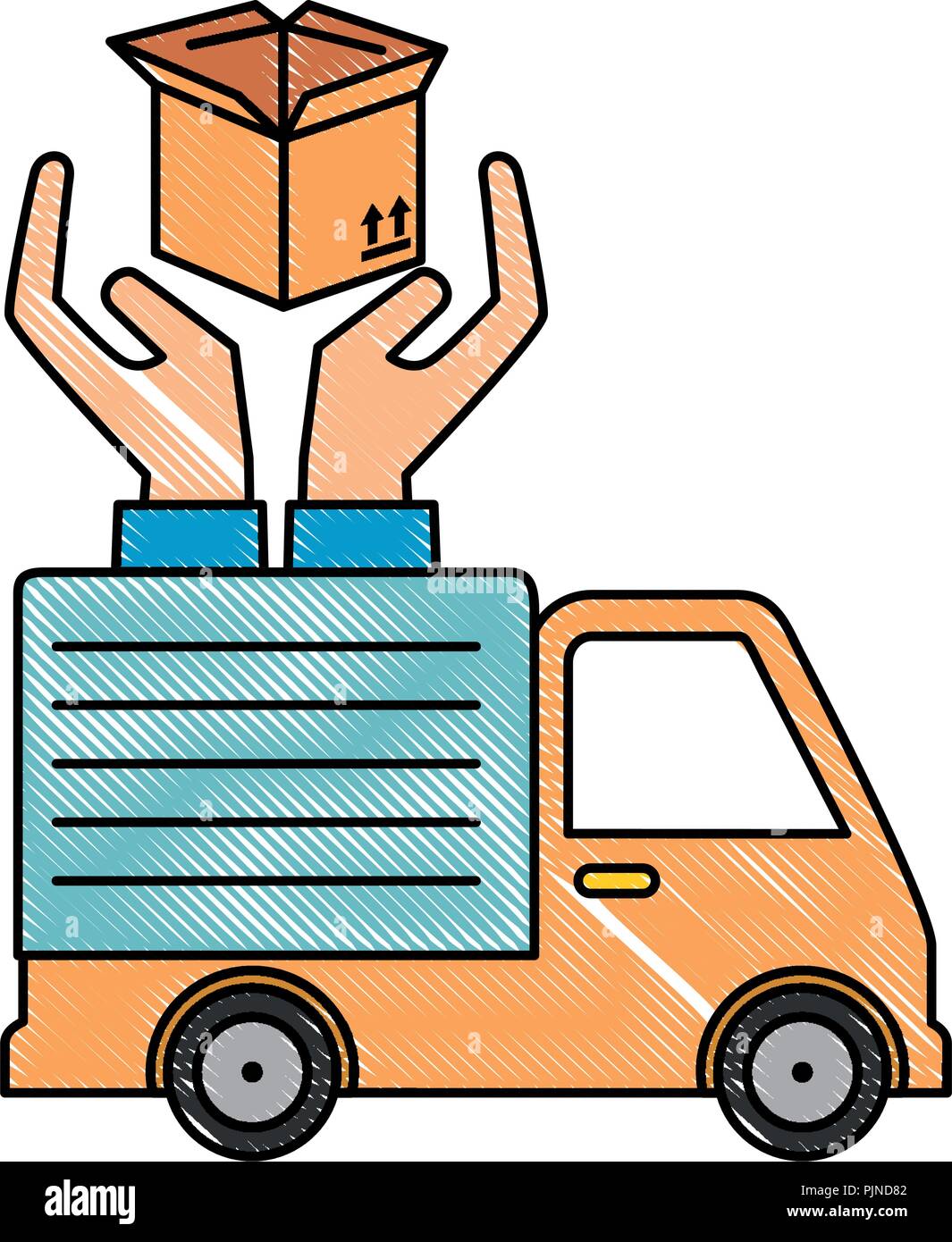 delivery service truck with hands protection Stock Vector