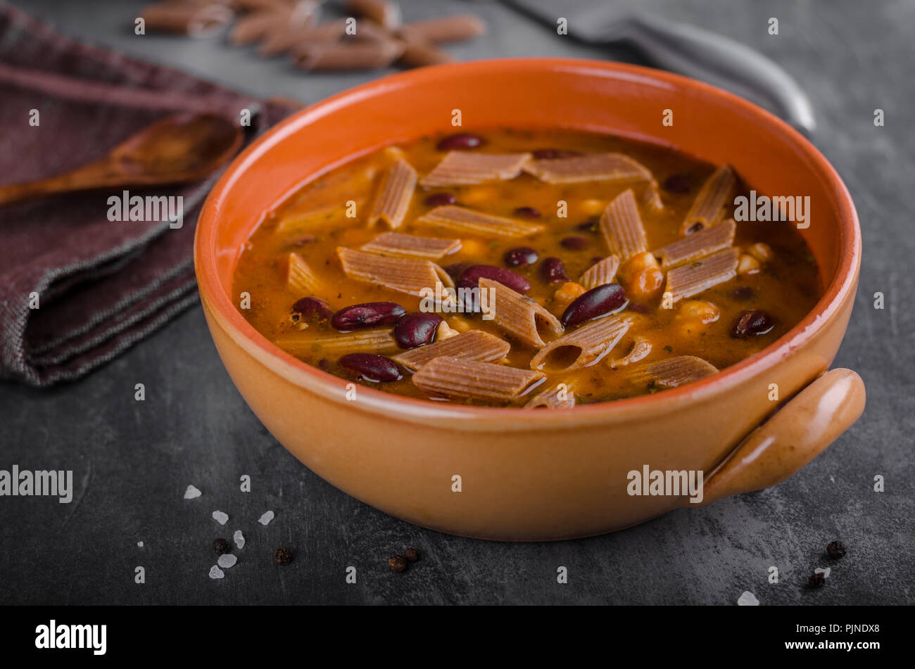 Pasta soup delish, food photography, delish simple food Stock Photo