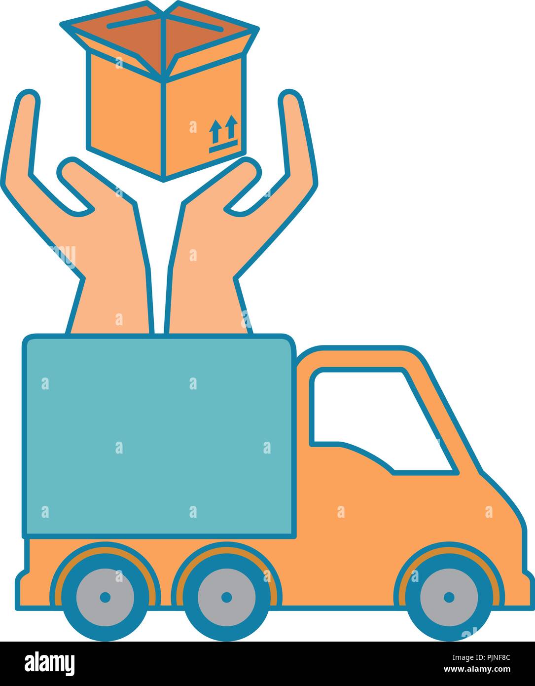 delivery service truck with hands protection Stock Vector