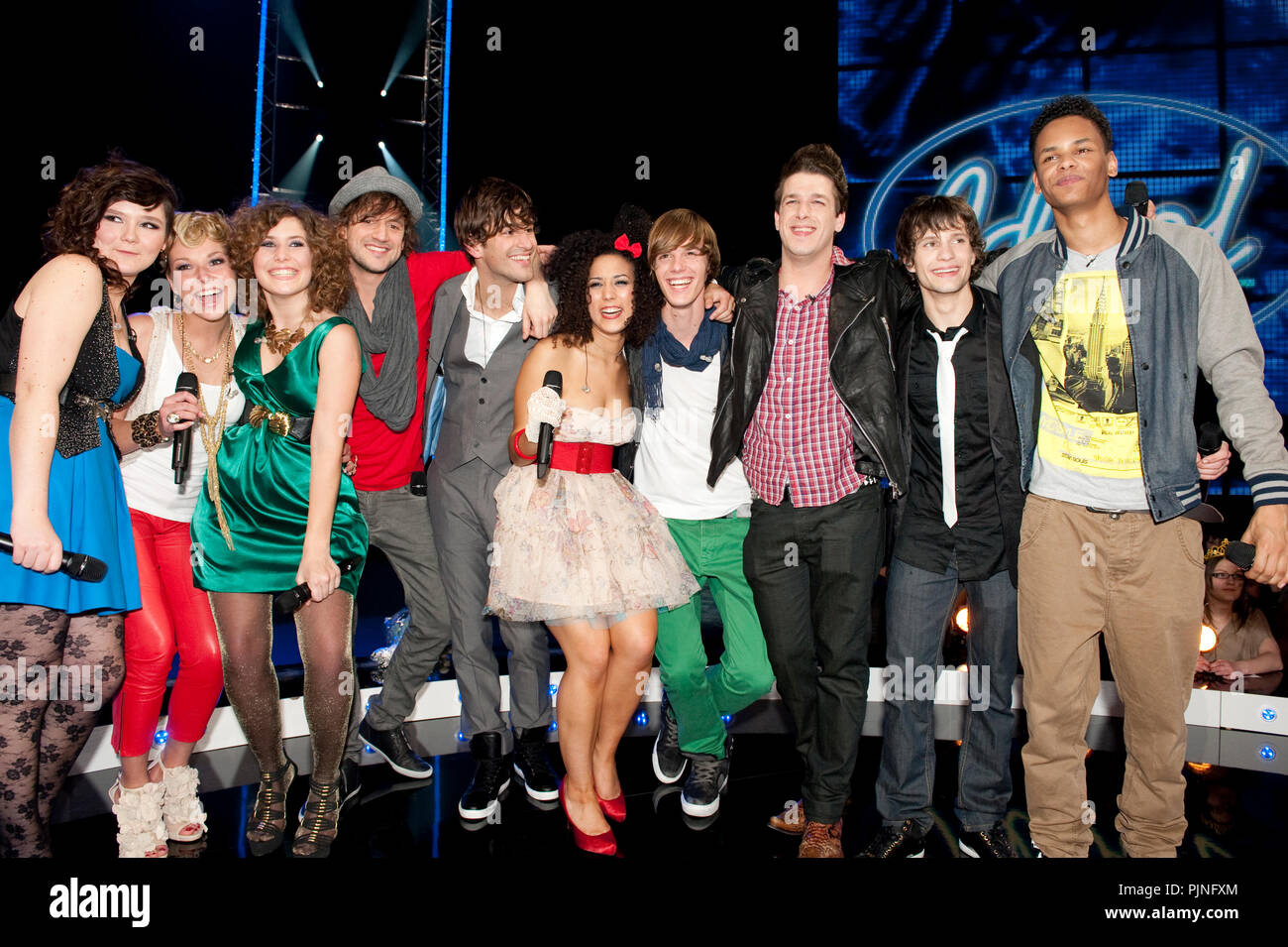 Group photo of the remaining contestants after the first Idool 2011 live show in Lint (Belgium, 18/03/2011) Stock Photo