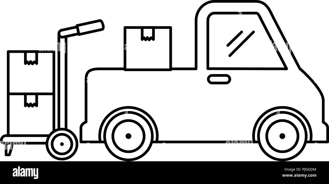 pile boxes carton with truck and cart Stock Vector Image & Art - Alamy