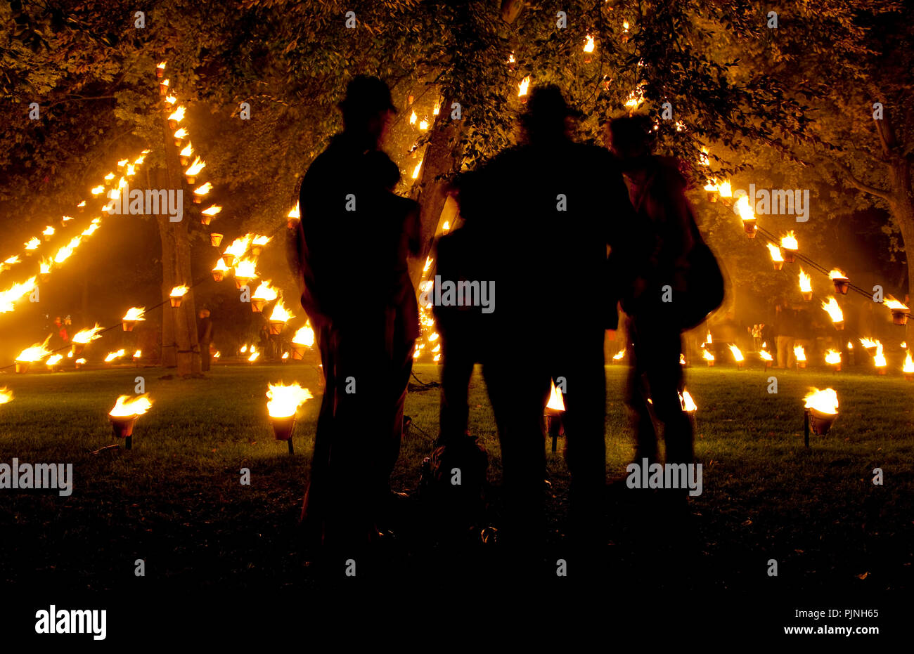 Opening of the Brugge Centraal culture festival with the Installation De Feu from French fire company Compagnie Carabosse in the Minnewaterpark in Bru Stock Photo