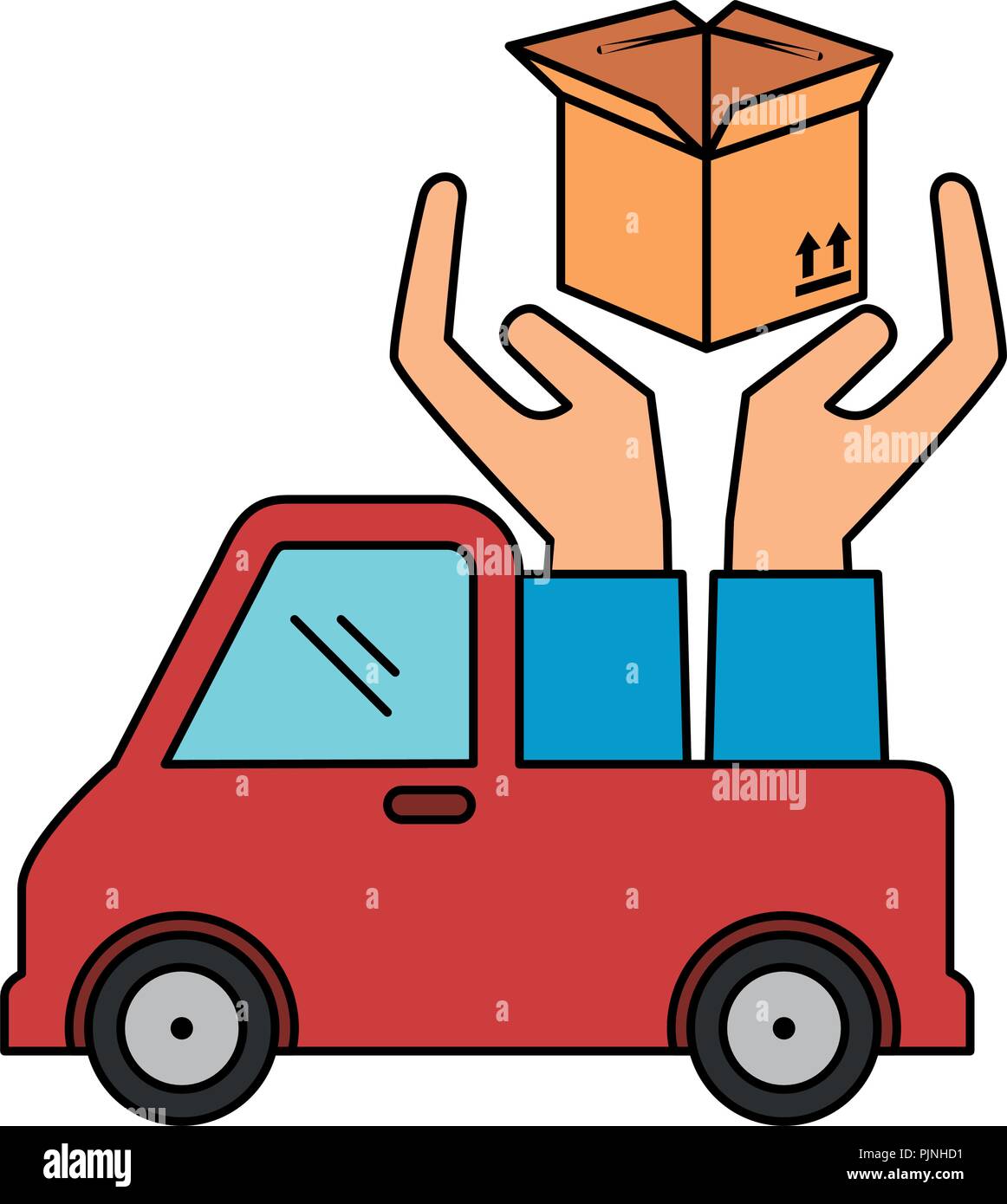 delivery service truck with hands protection Stock Vector
