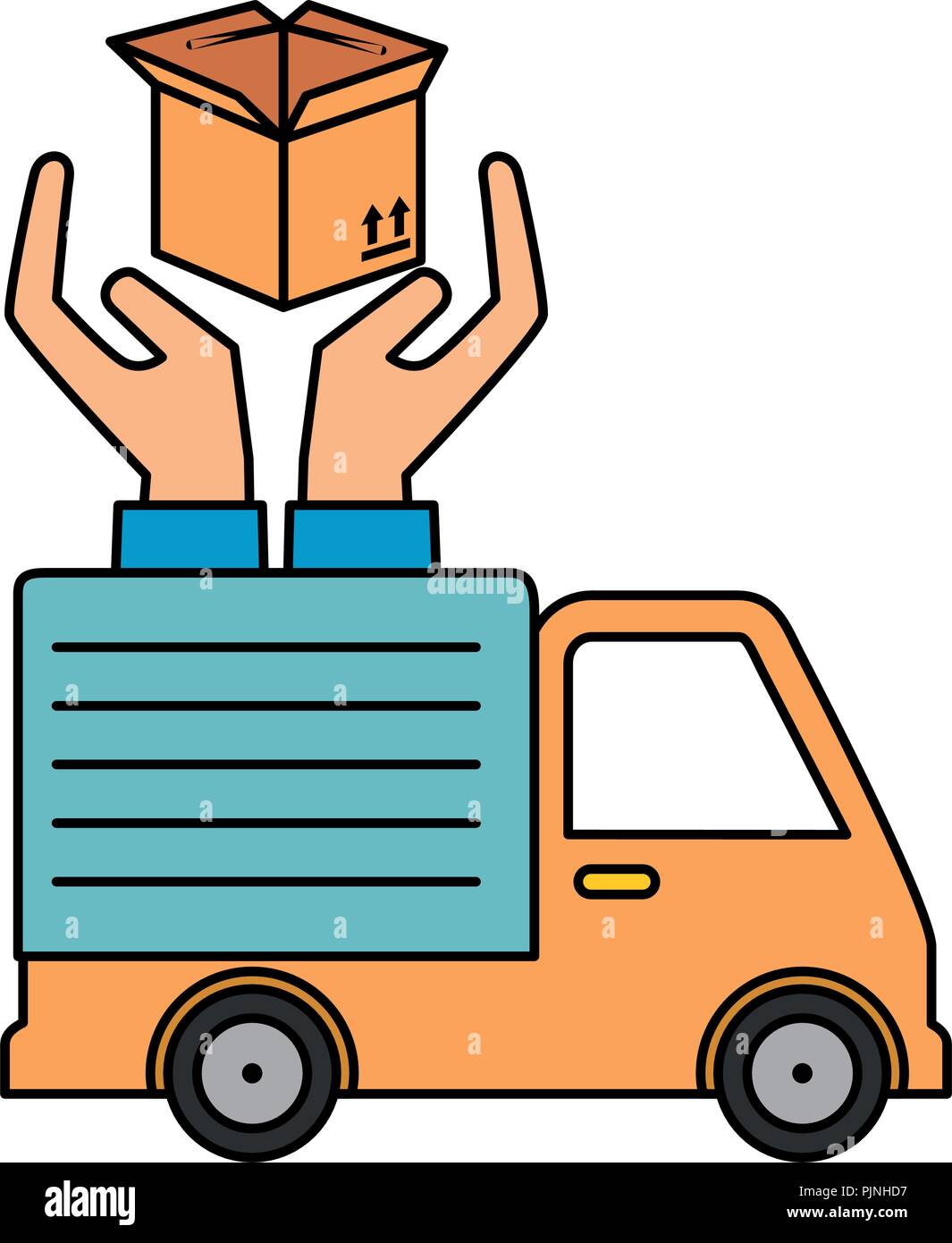 delivery service truck with hands protection Stock Vector