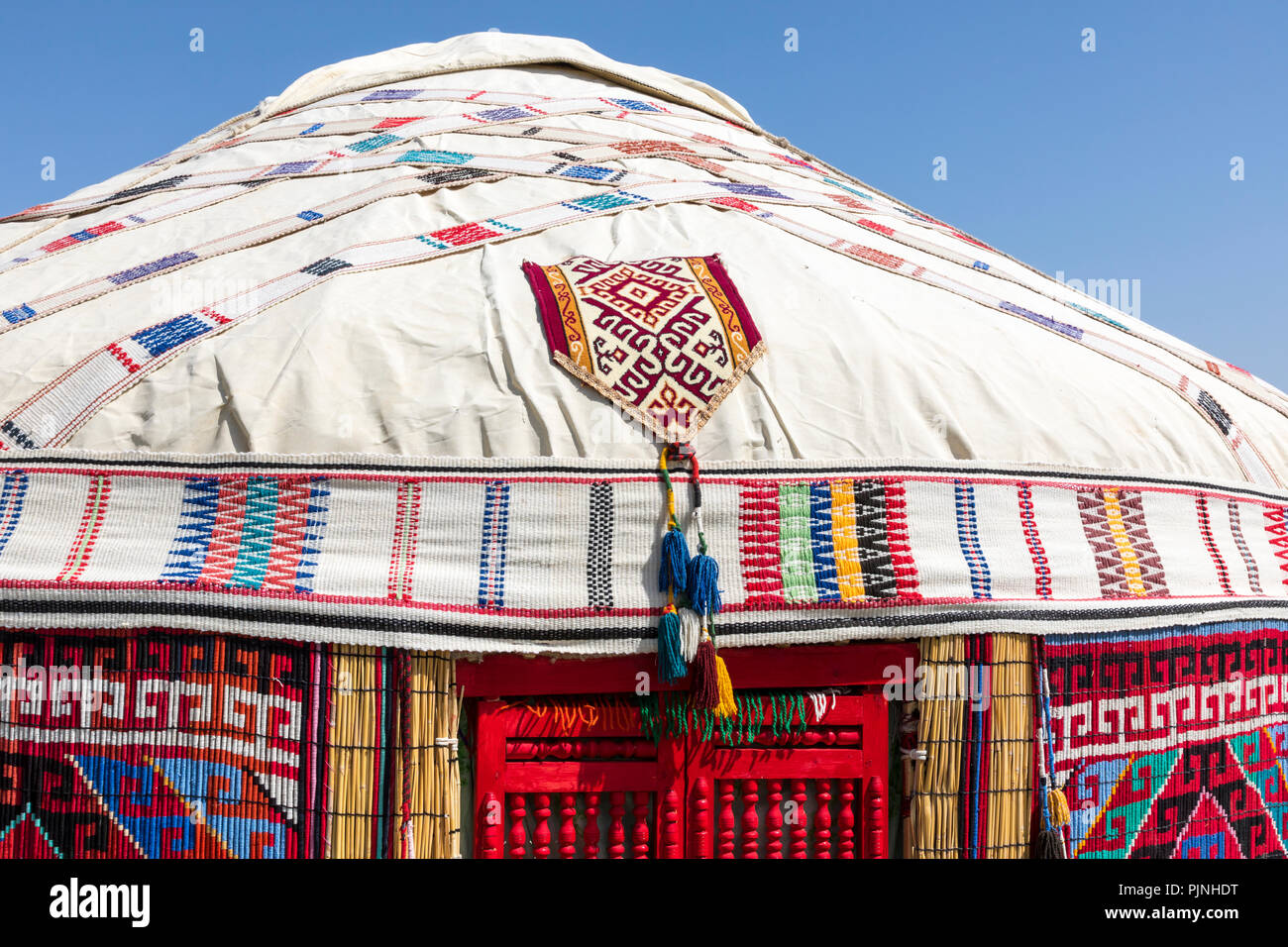 Yurts in Uzbekistan, traditional crafts and patterns. Stock Photo