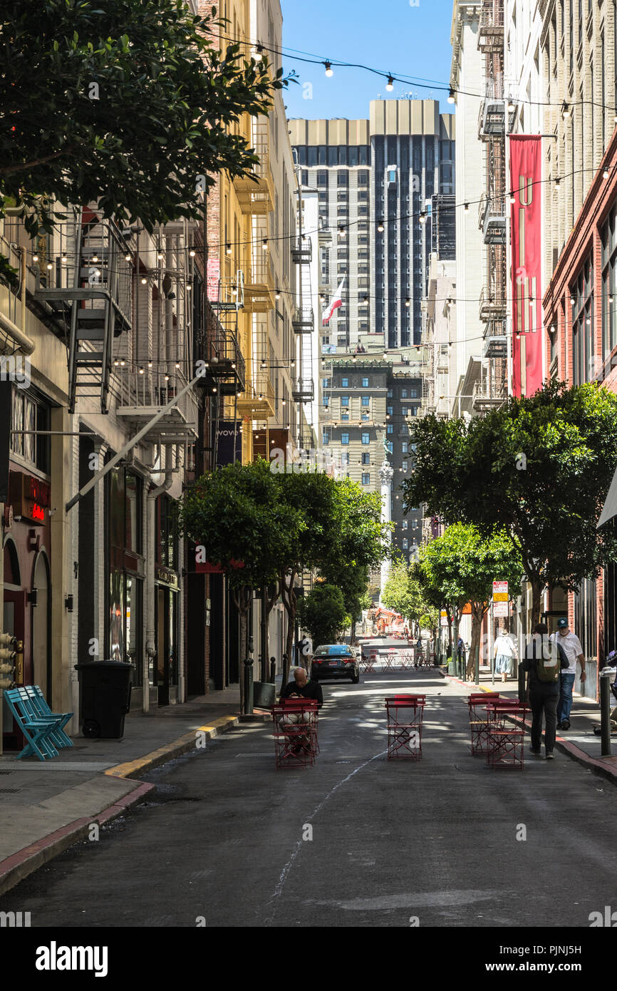 San Francisco,California,USA - June 12, 2018 : The pedestrian mall Maiden Lane close to Union Square Stock Photo