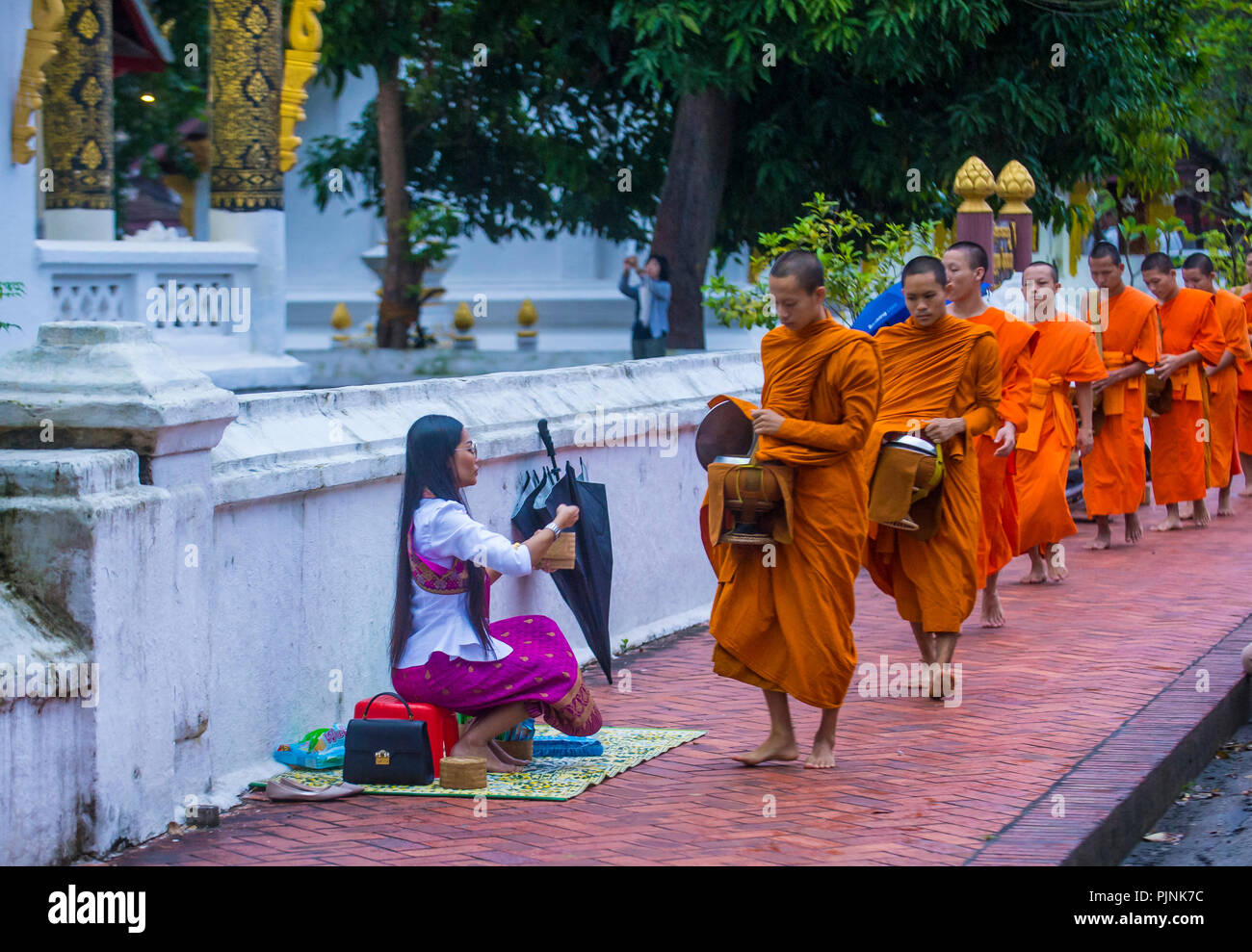 Buddhist alms giving ceremony in Luang Prabang Laos Stock Photo
