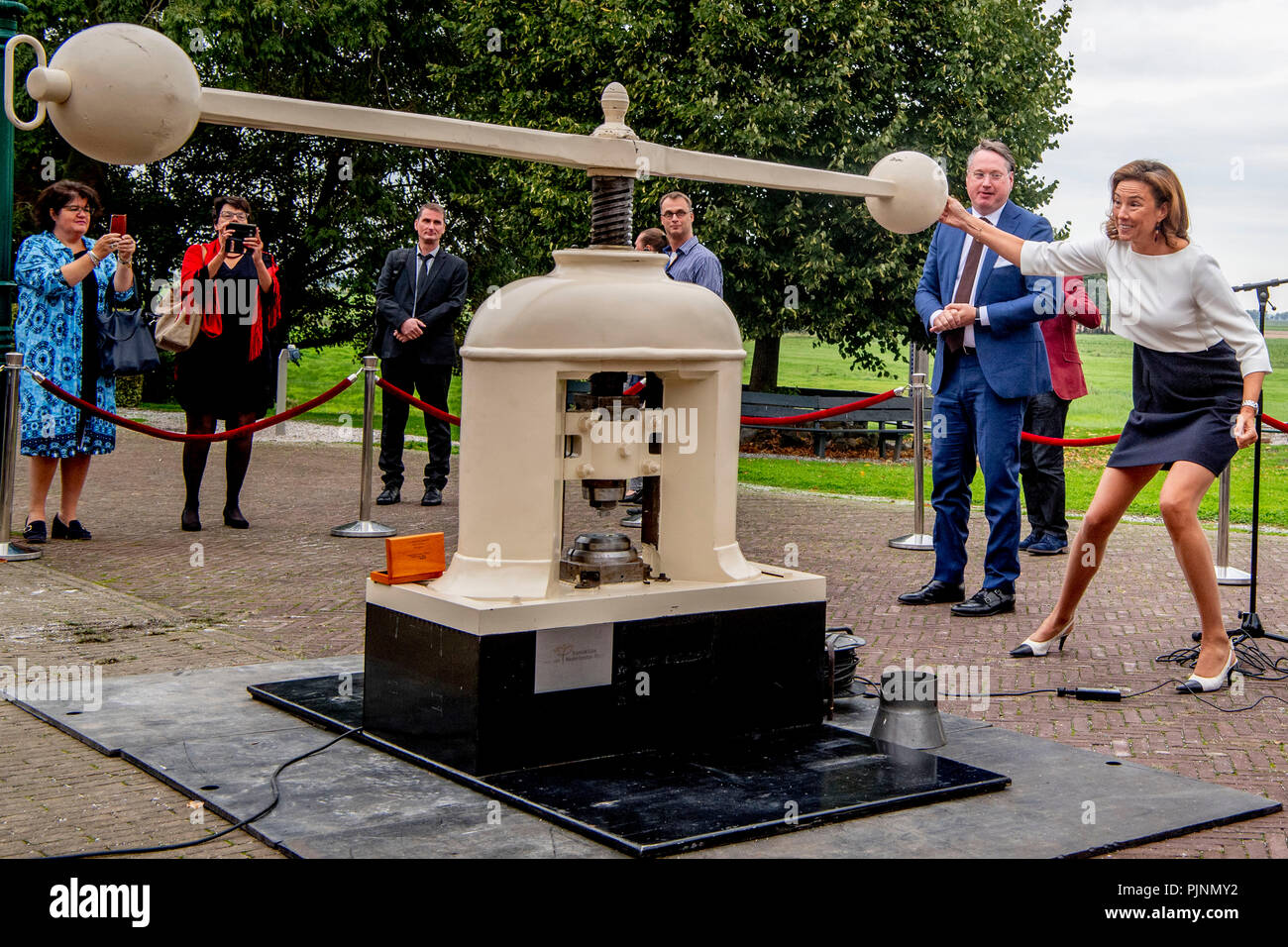 Schokland, Netherlands. 8th September 2018. Princess Marilene of The Netherlands presents the Schokland five euro coin at world heritage Schokland, Netherlands, 8 September 2018. Photo: Patrick van Katwijk | Credit: dpa picture alliance/Alamy Live News Stock Photo