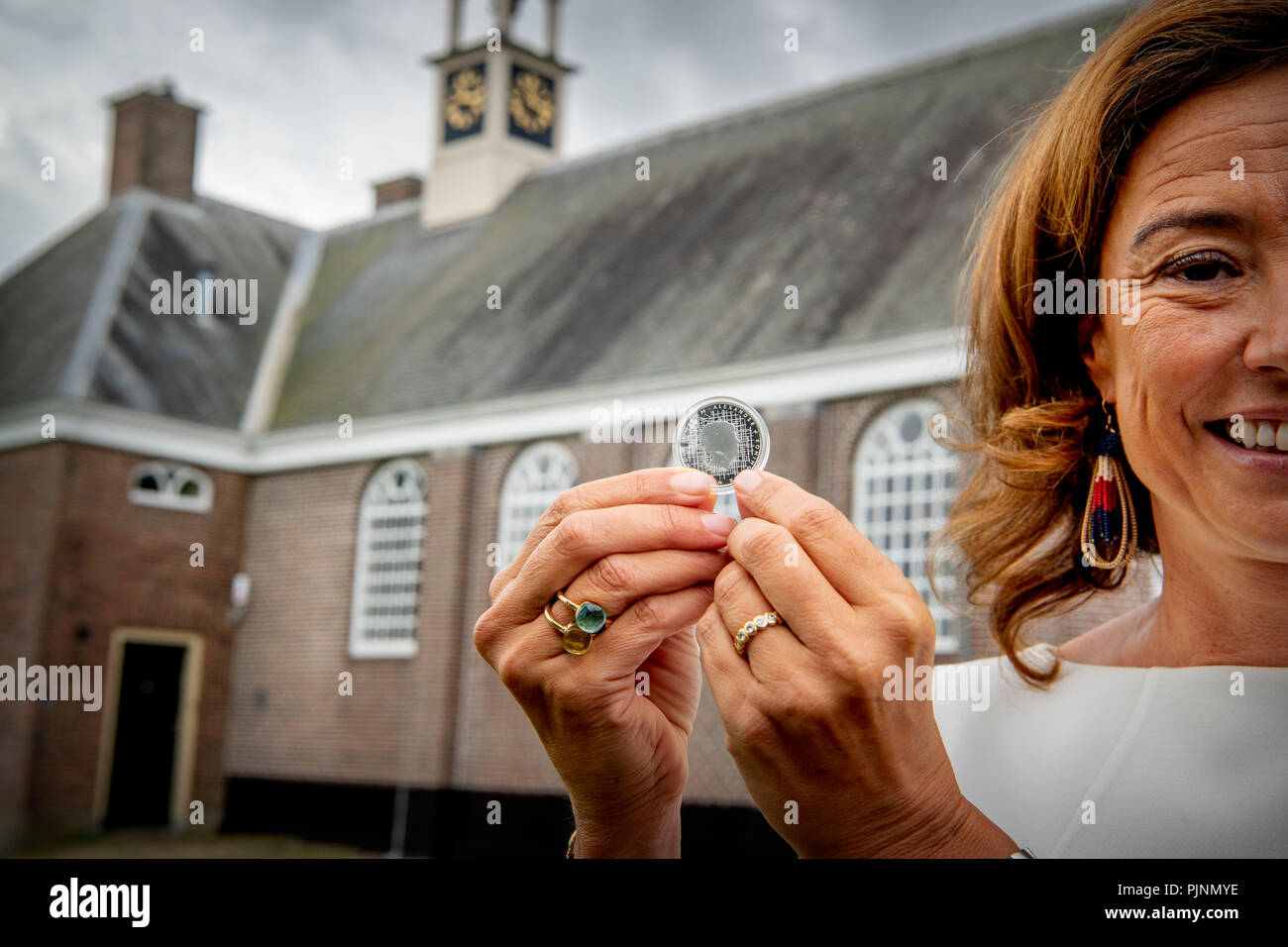 Schokland, Netherlands. 8th September 2018. Princess Marilene of The Netherlands presents the Schokland five euro coin at world heritage Schokland, Netherlands, 8 September 2018. Photo: Patrick van Katwijk | Credit: dpa picture alliance/Alamy Live News Stock Photo