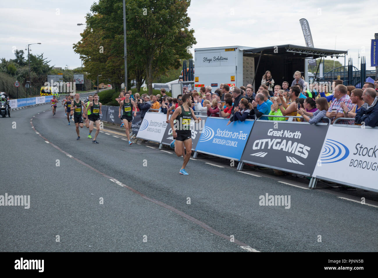 Stockton on Tees, UK, 8th September 2018. An overcast day for the Great North City Games Elite Mile Races and the Simplyhealth Great Tees 10k races that passed through the Riverside Road. The runners enjoying the cooler weather conditions for the races. Credit DAVID DIXON / Alamy Live News. Stock Photo