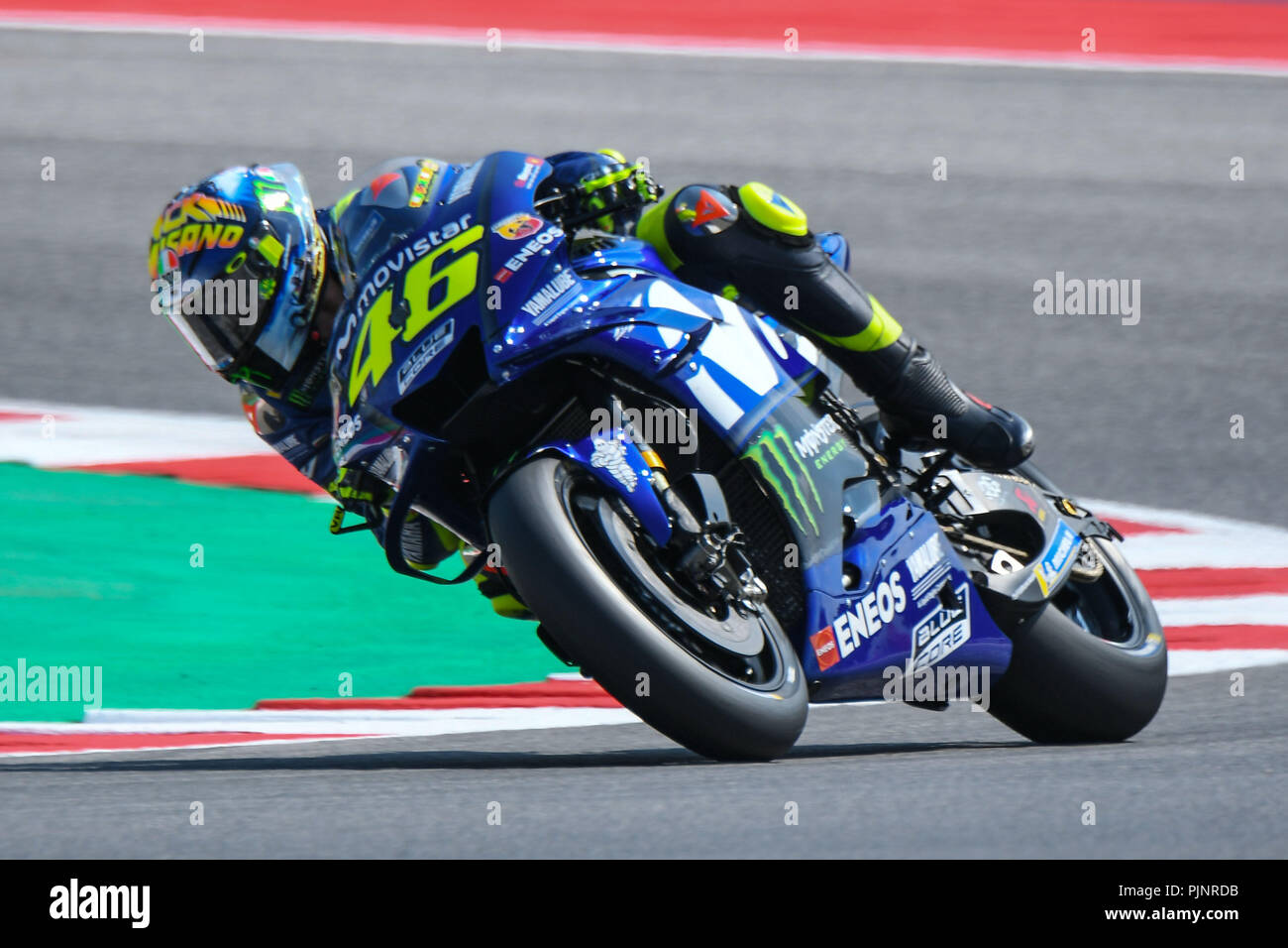 Rimini, Italy. 7th September 2018. Valentino Rossi of Italy and Movistar Yamaha MotoGP in action during the qualifying of San Marino della Riviera di Rimini at the World Circuit Marco