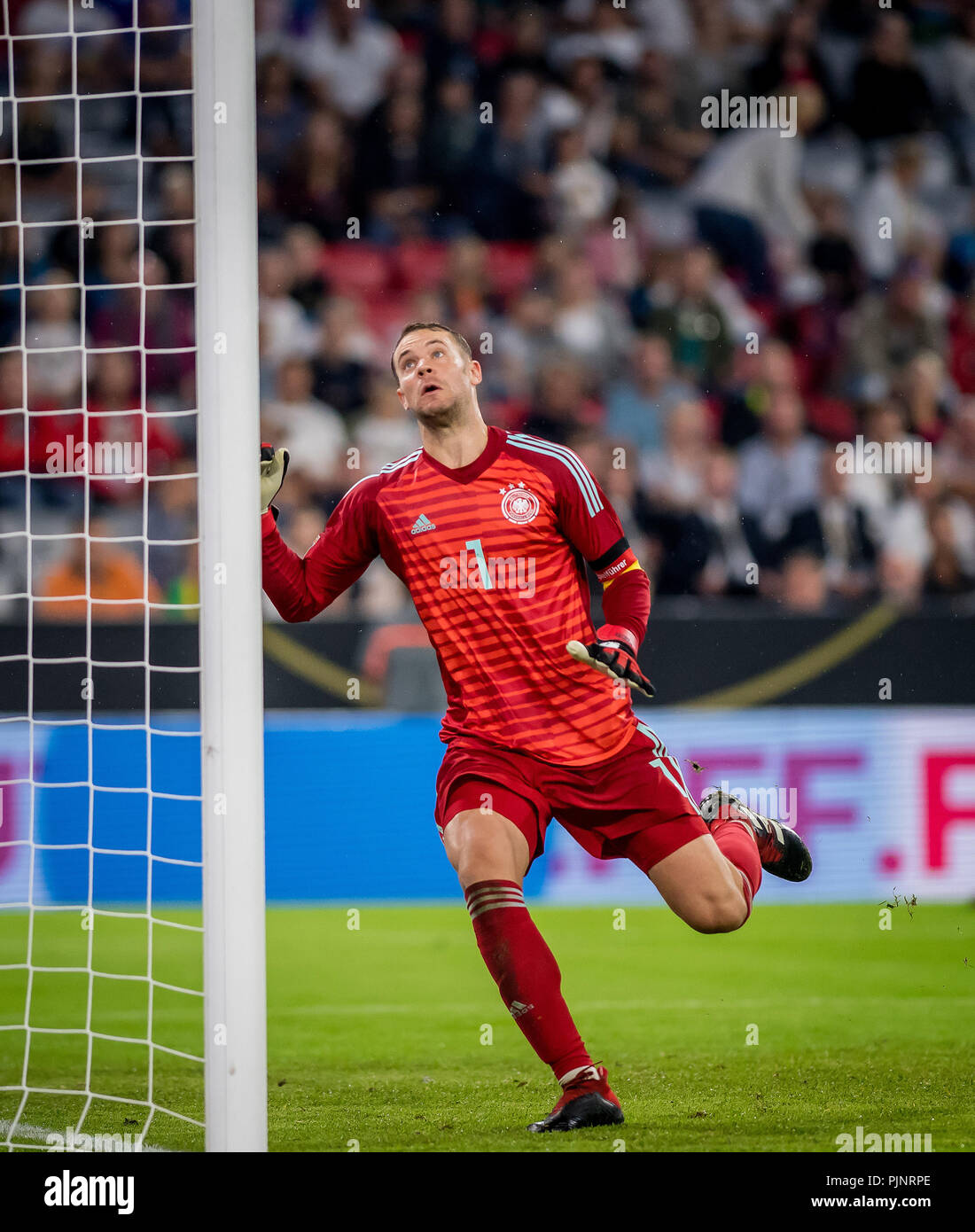 Munich Germany 6th Sep 2018 Soccer Uefa Nations League Matchday 1 Allianz Arena Germany Vs France Germany S Goalkeeper Manuel Neuer Lands On The Goal Net Note Use For Radio Pictures Only After