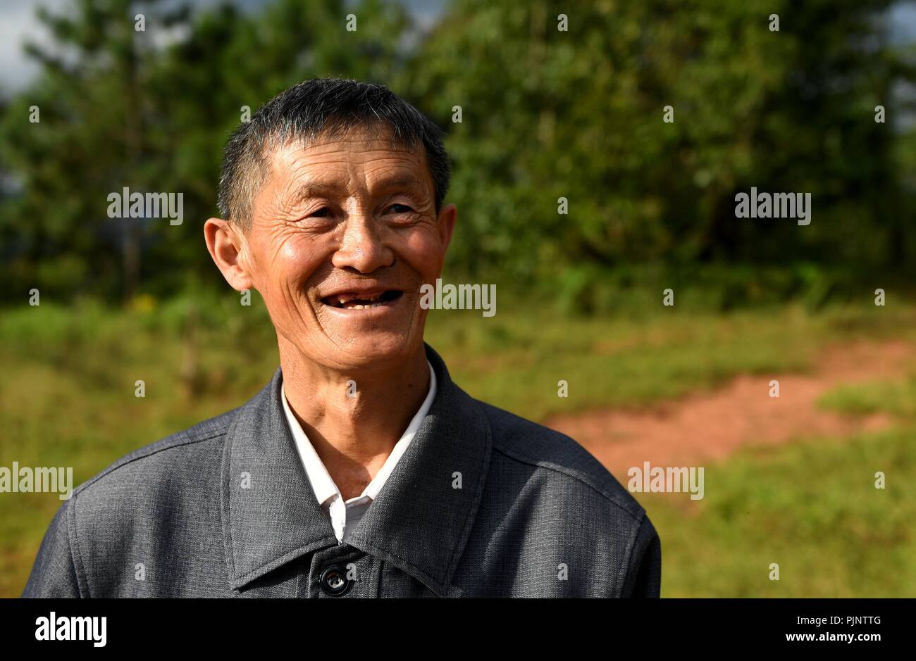 Yunnan Province, China. 8th Sept 2018. Wang Zhengxiang is seen in Sanmeng Village of Luquan Yi and Miao Autonomous County, southwest China's Yunnan Province, Sept. 5, 2018. One teacher, eight students, none was and will be given up thanks to rural teacher Wang Zhengxiang. Credit: Xinhua/Alamy Live News Stock Photo