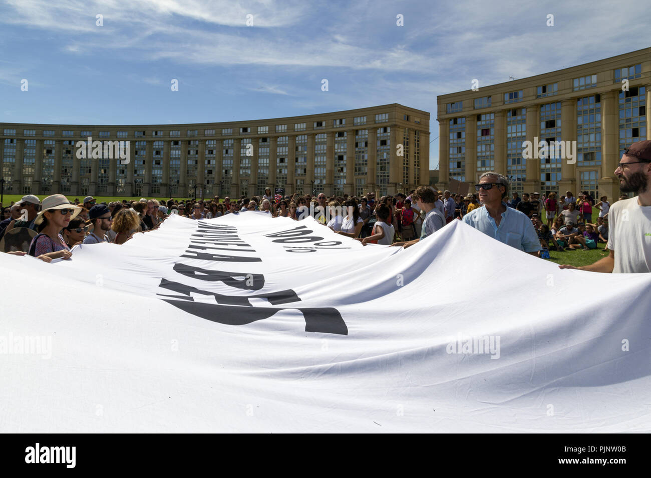 Montpellier, Occitanie France: 08th Sep, 2018. Rise for the Climate in Montpellier. Many people gathered in the Antigone neighborhood to express their concern about climate change. Credit: Digitalman/Alamy Live News Stock Photo