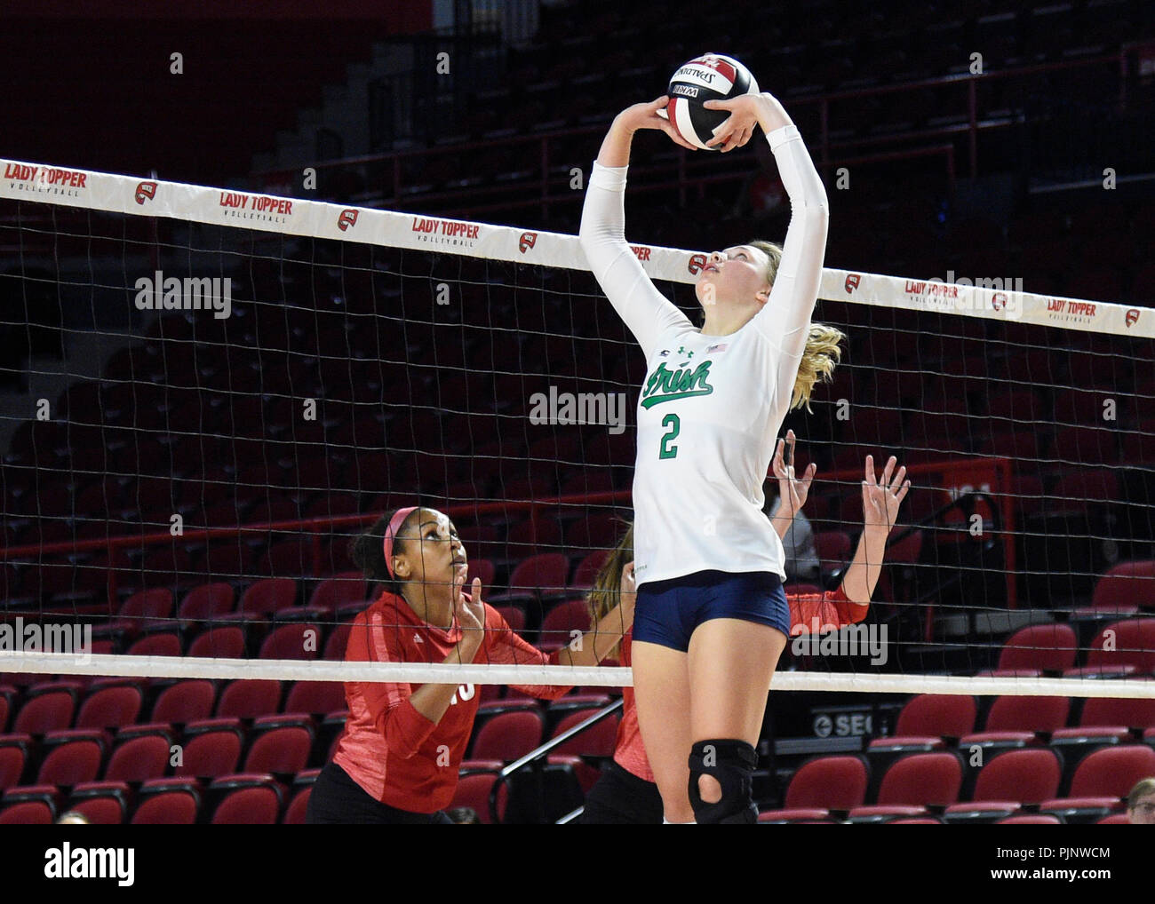 September 8, 2018 Notre Dame Zoe Nunez (2) sets the ball during the match  between the Miami (Ohio) Redhawks and the Notre Dame Fighting Irish at E.A.  Diddle Arena in Bowling Green,